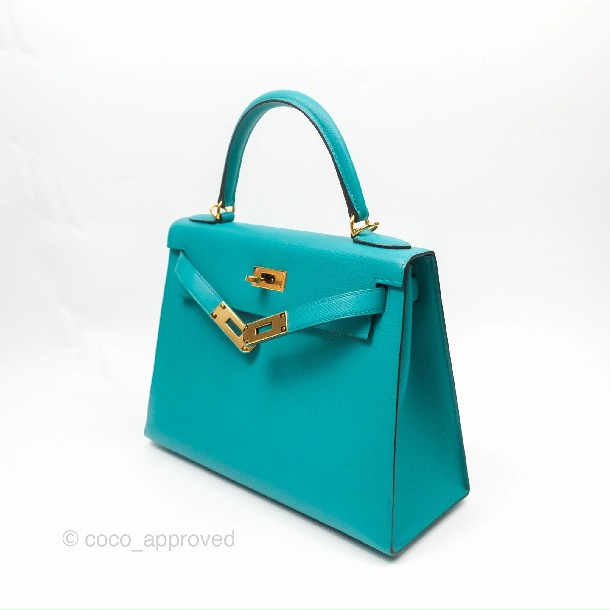 Herms Sellier Kelly 28 Bleu Paon Epsom Gold Hardware