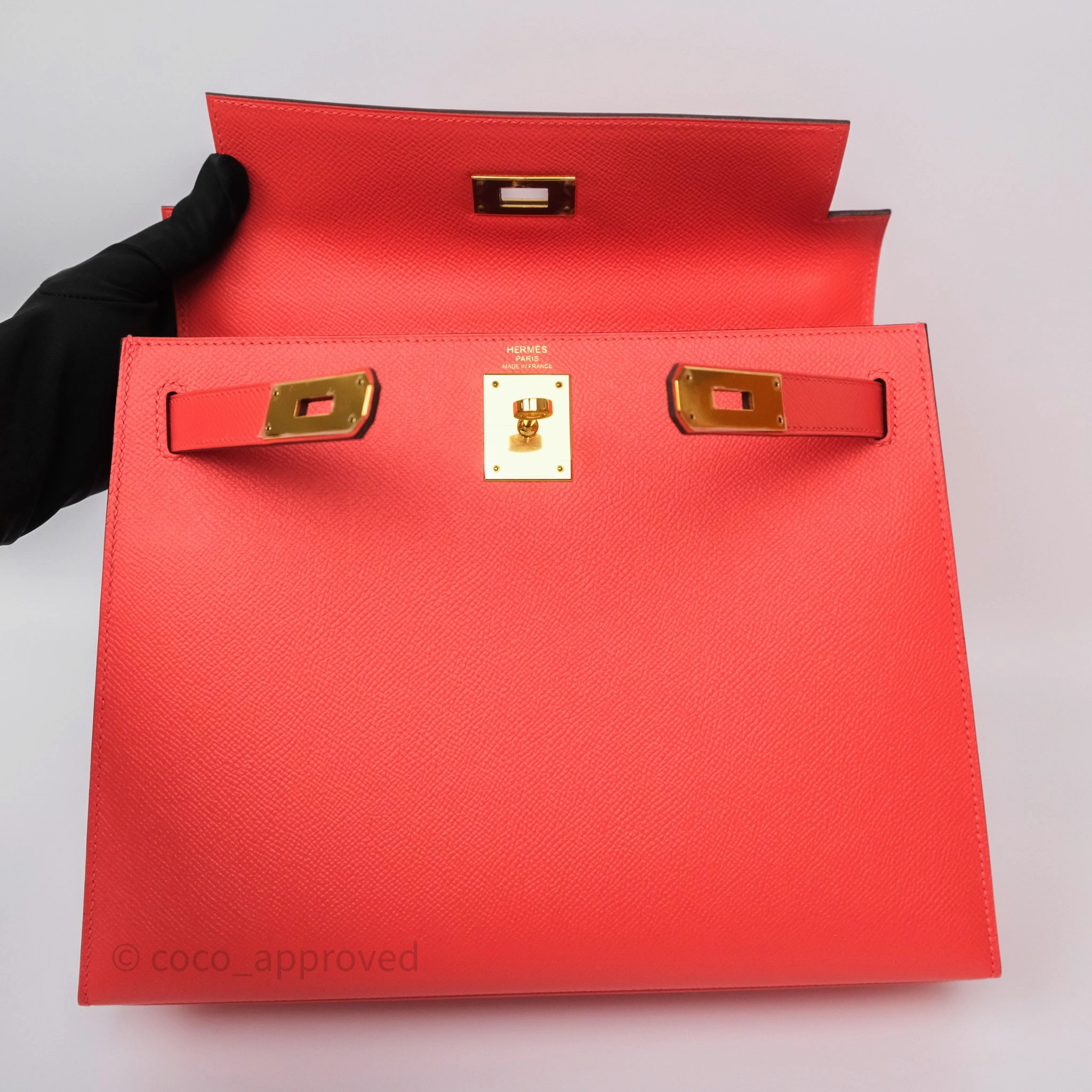 Herms Sellier Kelly 28 Rose Jaipur Epsom Gold Hardware