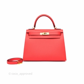 Herms Sellier Kelly 28 Rose Jaipur Epsom Gold Hardware