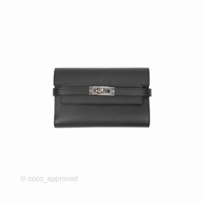 Herms Small Kelly Wallet Black Epsom Palladium Hardware