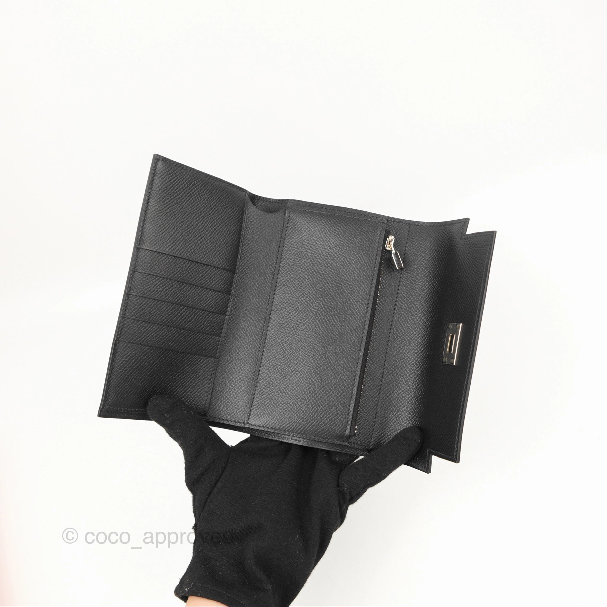 Herms Small Kelly Wallet Black Epsom Palladium Hardware