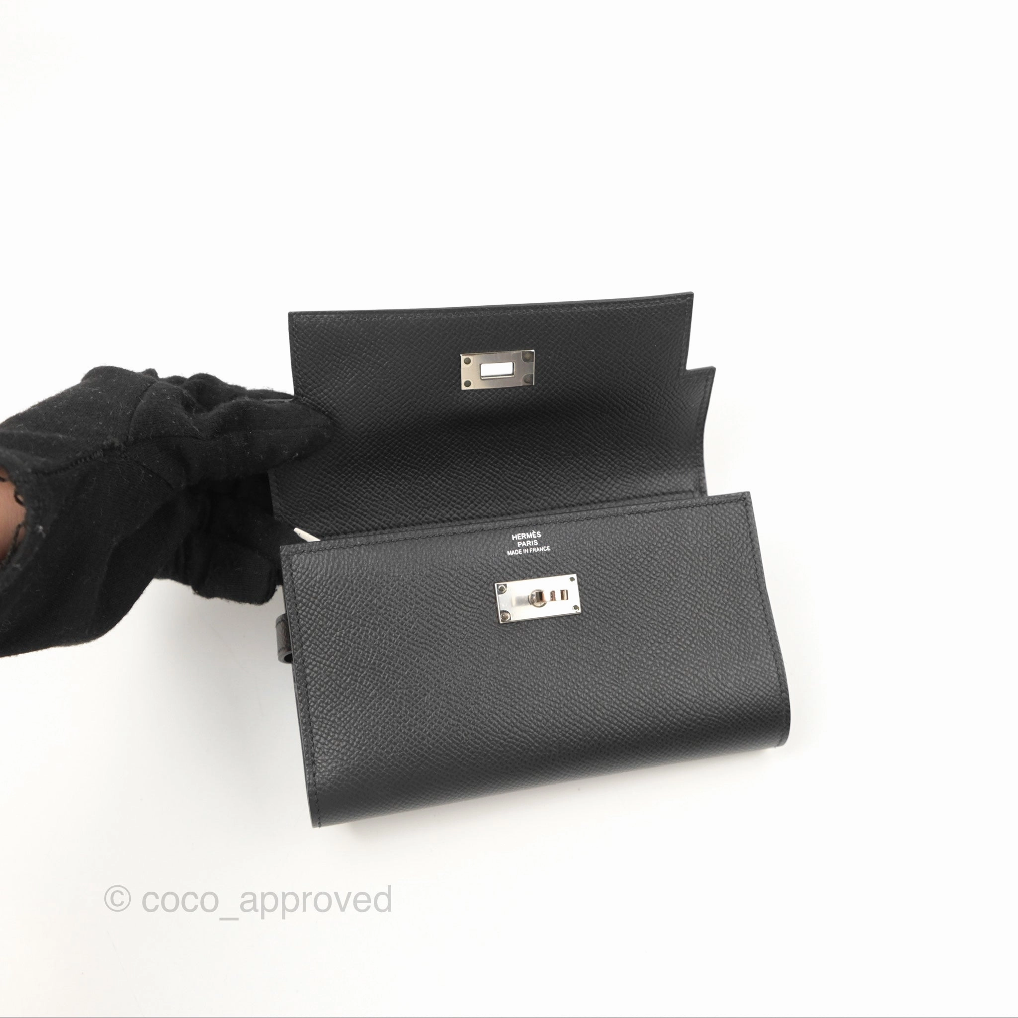 Herms Small Kelly Wallet Black Epsom Palladium Hardware