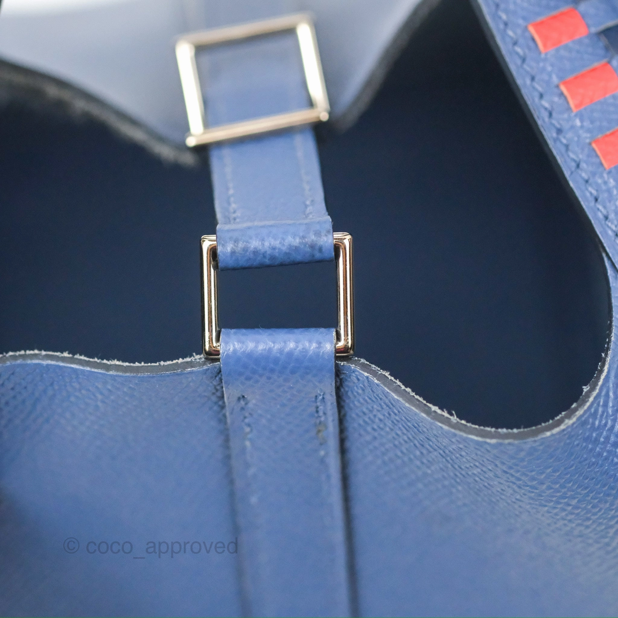 Herms Tressage De Cuir Picotin Lock 18 Bleu Encre/Brique/Black Epsom Palladium Hardware
