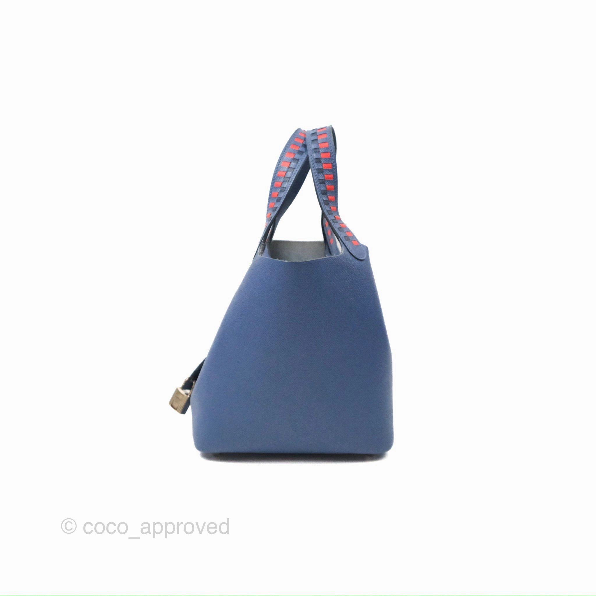 Herms Tressage De Cuir Picotin Lock 18 Bleu Encre/Brique/Black Epsom Palladium Hardware