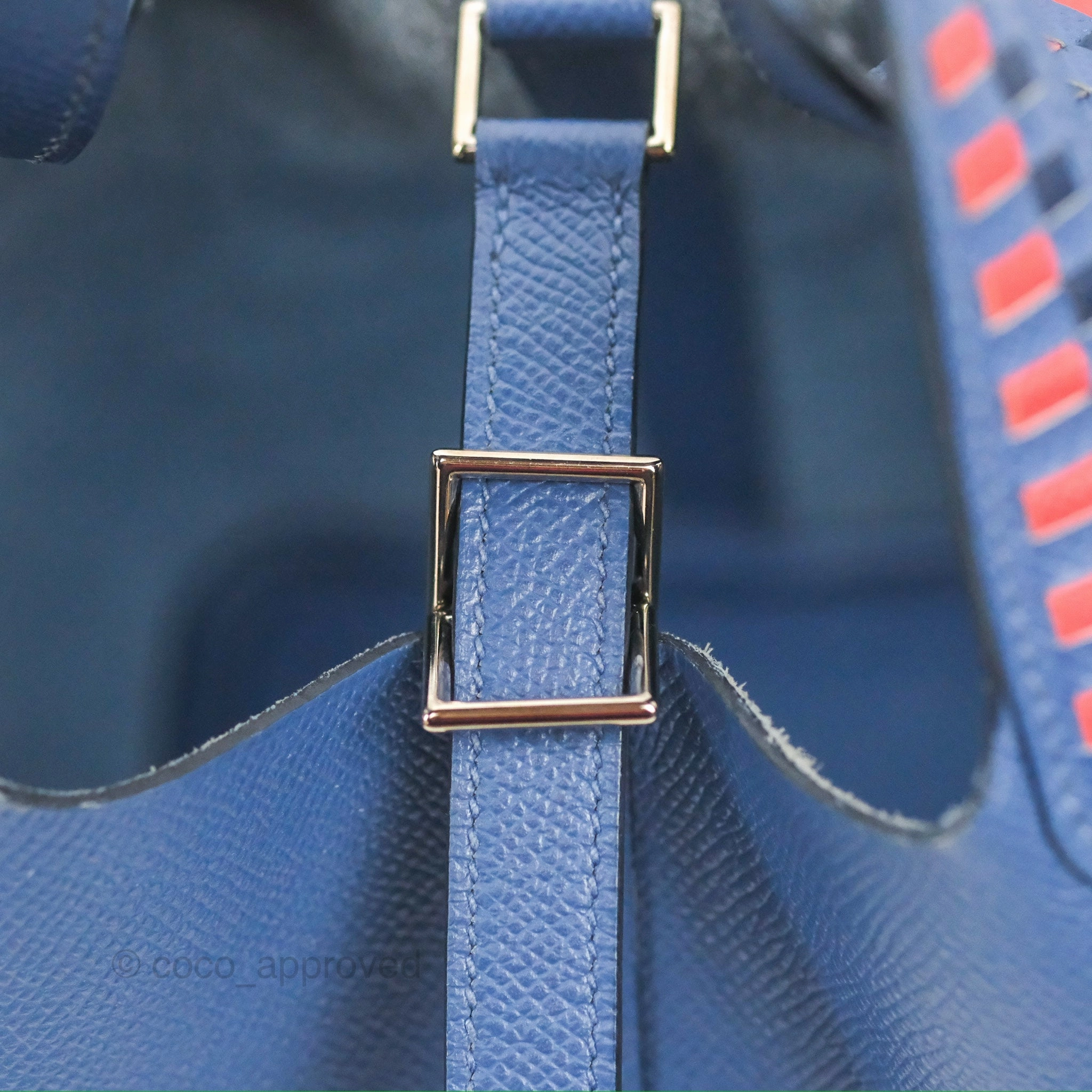Herms Tressage De Cuir Picotin Lock 18 Bleu Encre/Brique/Black Epsom Palladium Hardware