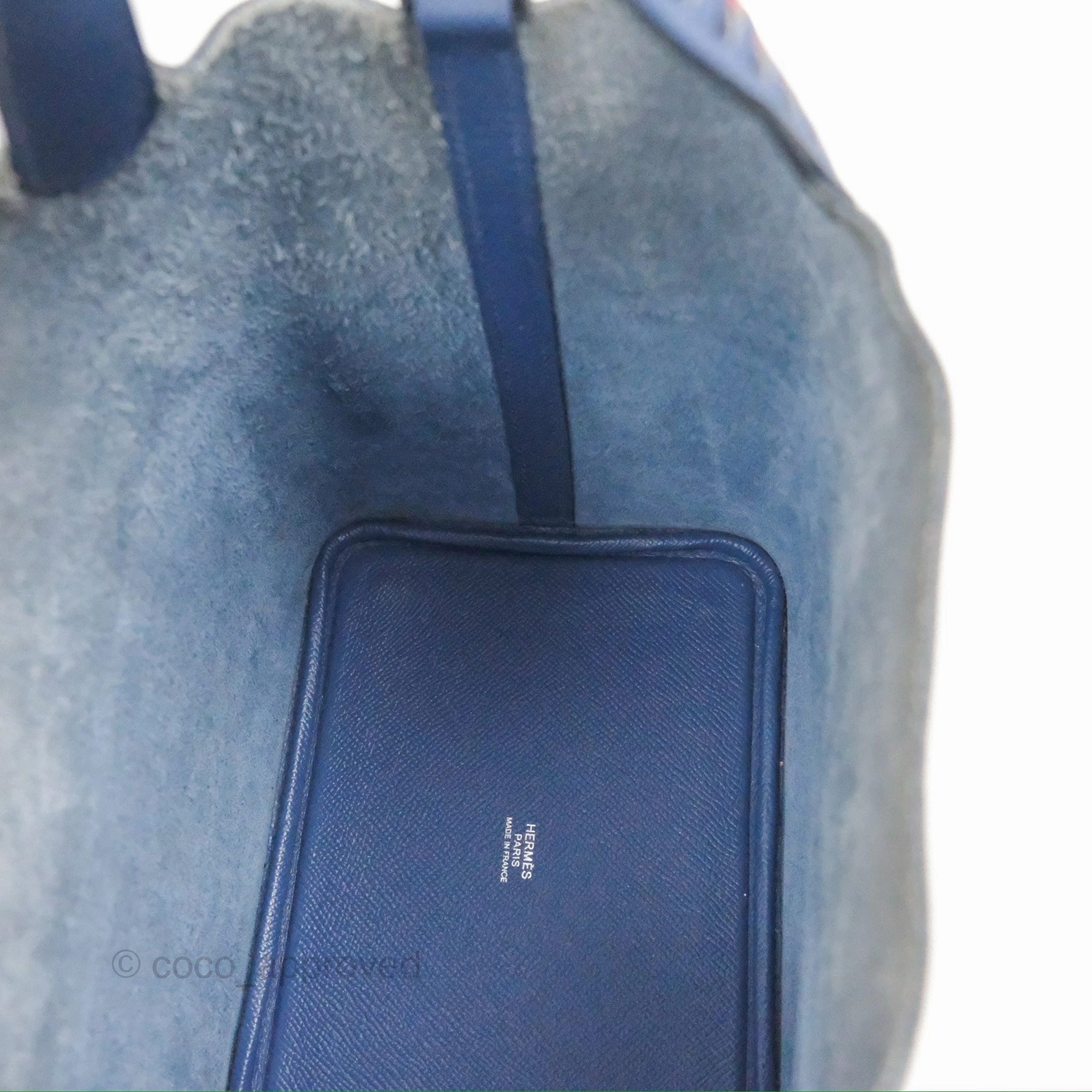 Herms Tressage De Cuir Picotin Lock 18 Bleu Encre/Brique/Black Epsom Palladium Hardware