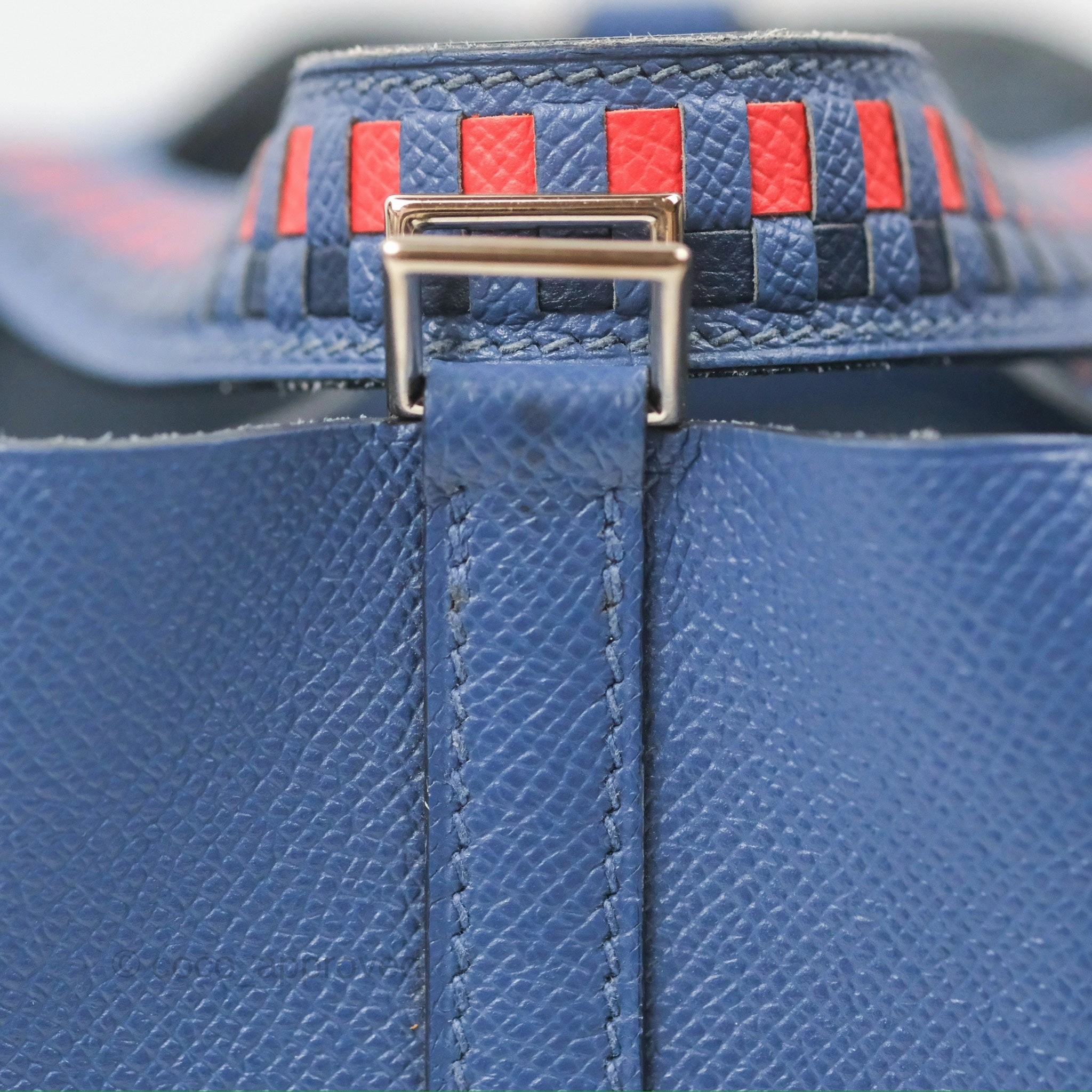 Herms Tressage De Cuir Picotin Lock 18 Bleu Encre/Brique/Black Epsom Palladium Hardware