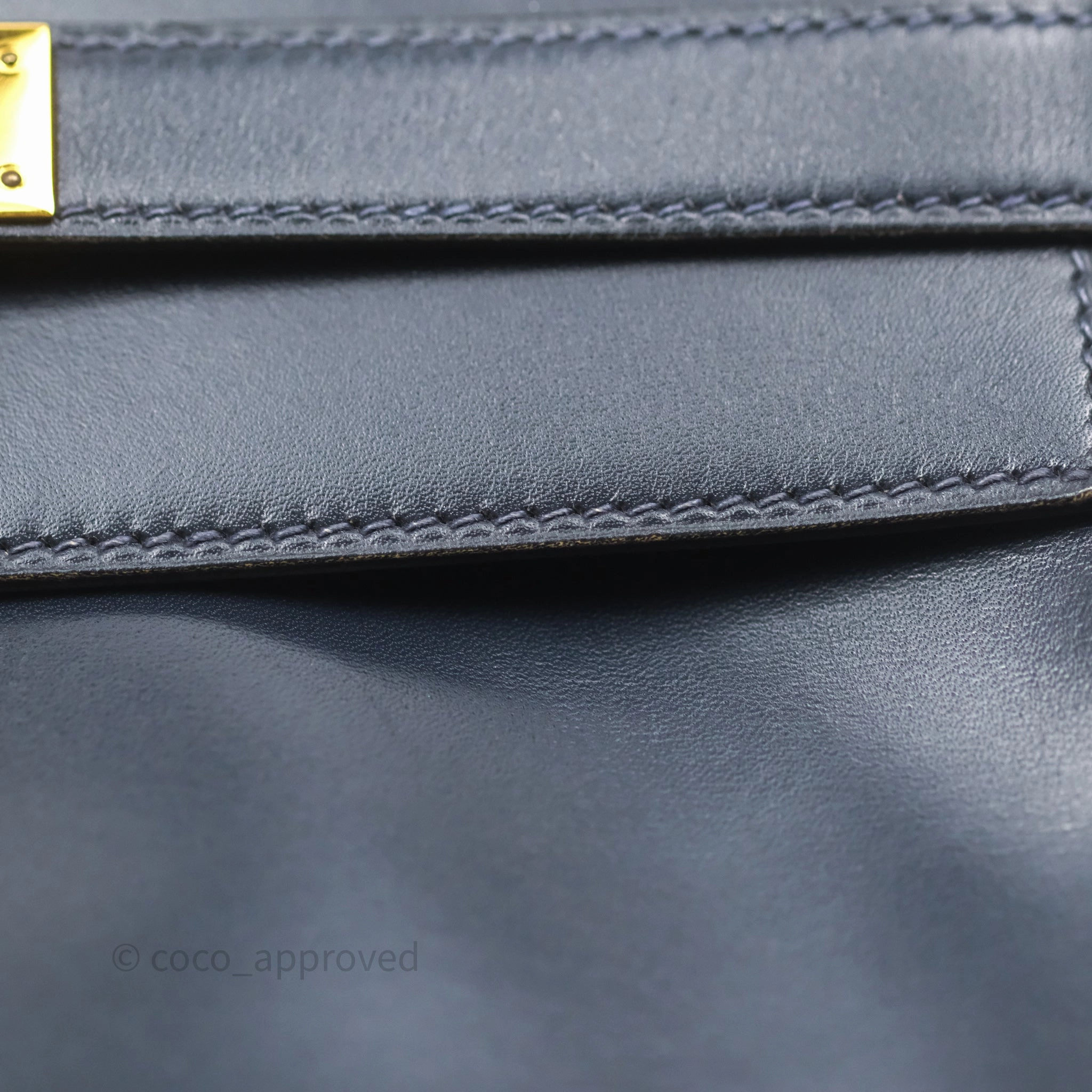 Herms Vintage Kelly 28 Retourn Navy Box Leather Gold Hardware