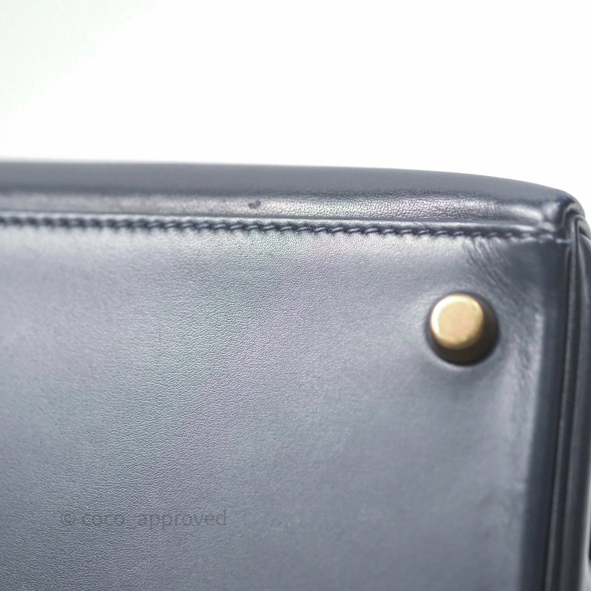 Herms Vintage Kelly 28 Retourn Navy Box Leather Gold Hardware