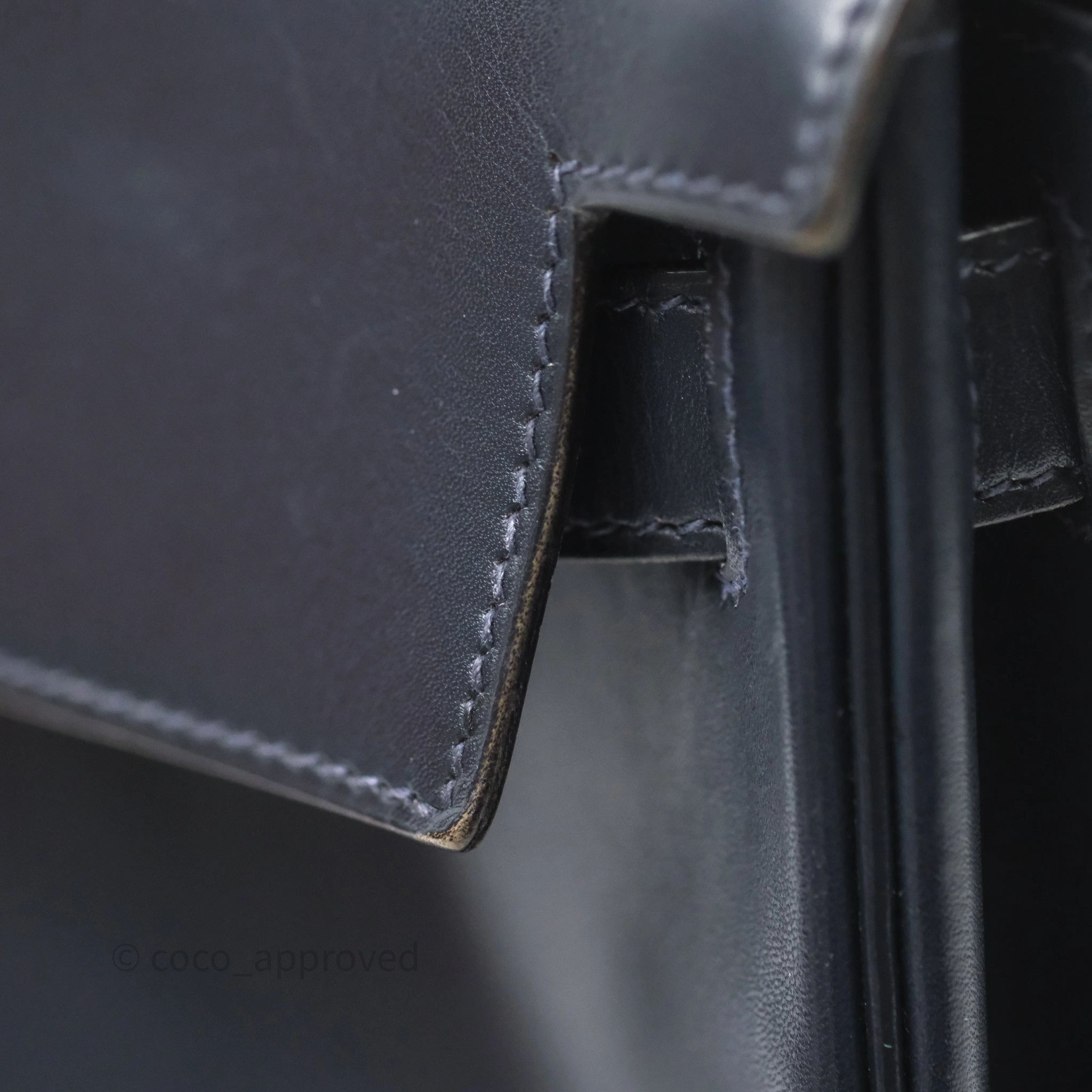 Herms Vintage Kelly 28 Retourn Navy Box Leather Gold Hardware