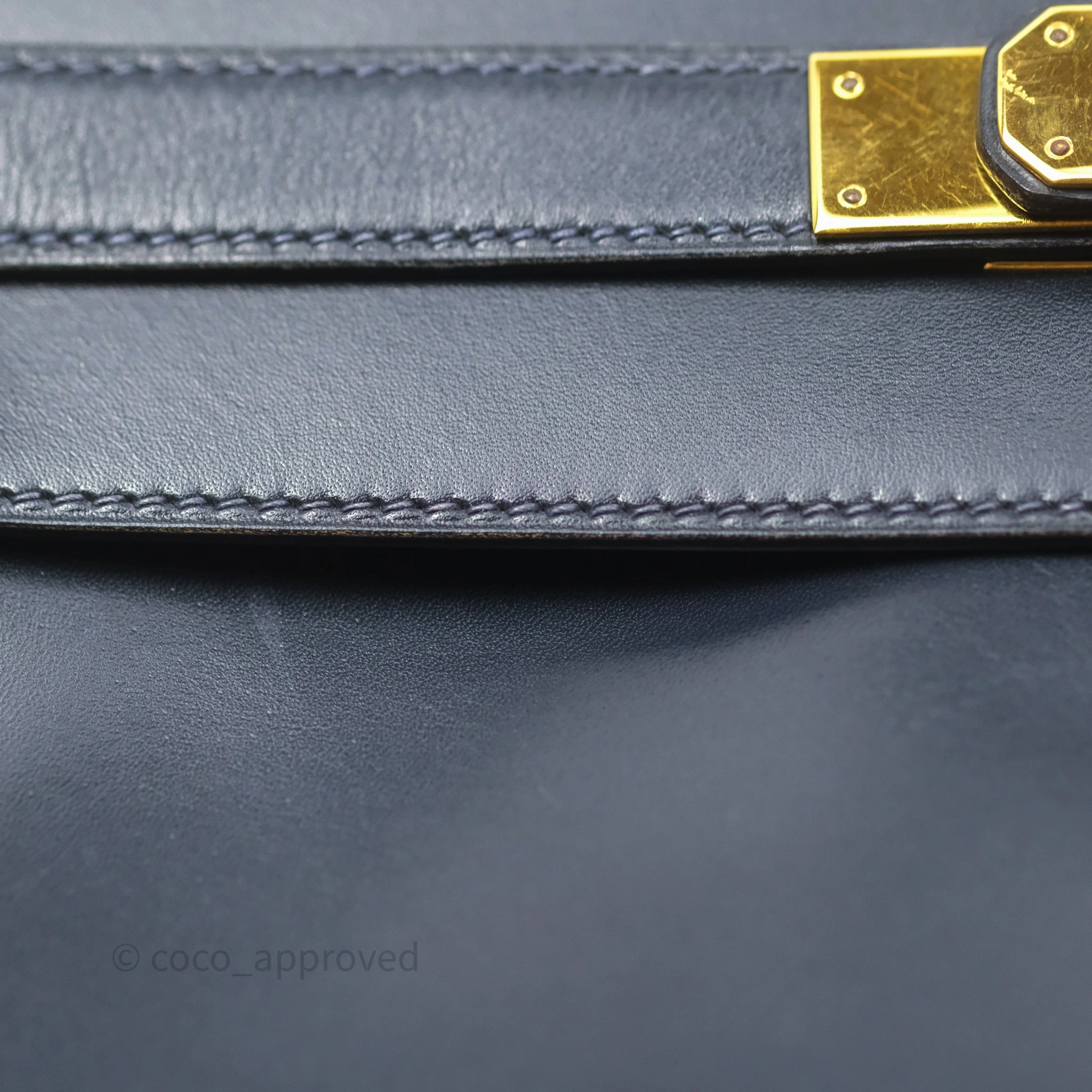 Herms Vintage Kelly 28 Retourn Navy Box Leather Gold Hardware
