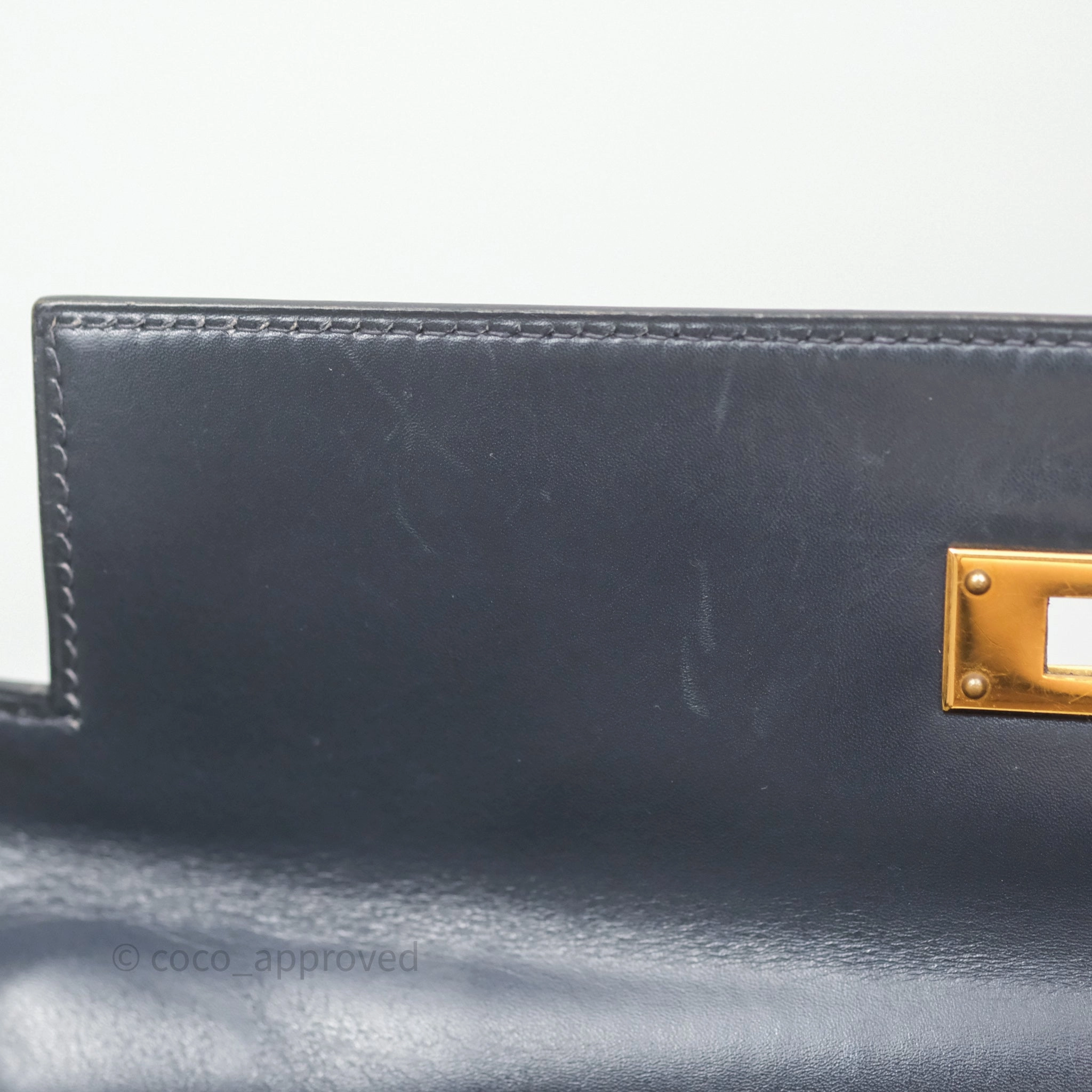 Herms Vintage Kelly 28 Retourn Navy Box Leather Gold Hardware