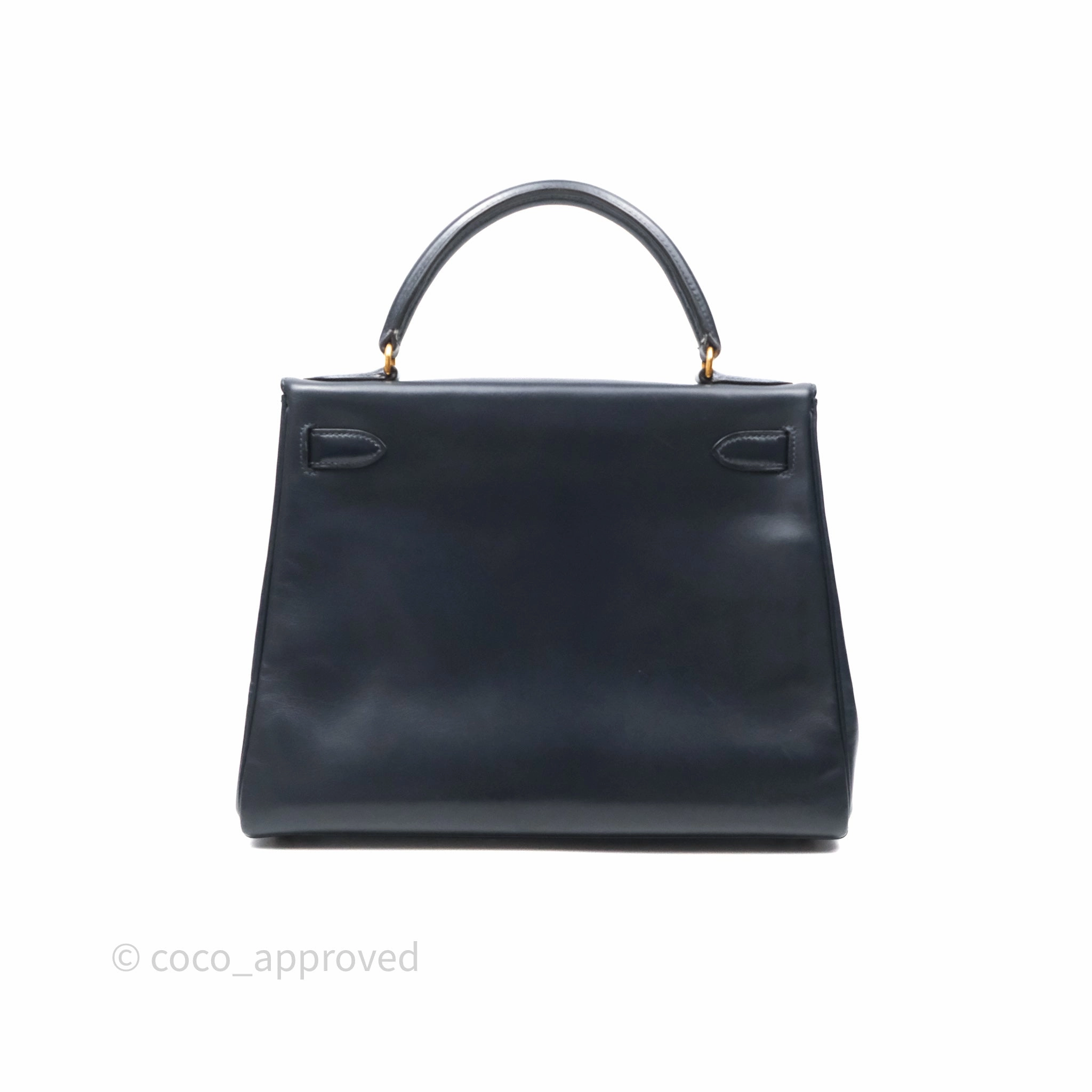 Herms Vintage Kelly 28 Retourn Navy Box Leather Gold Hardware