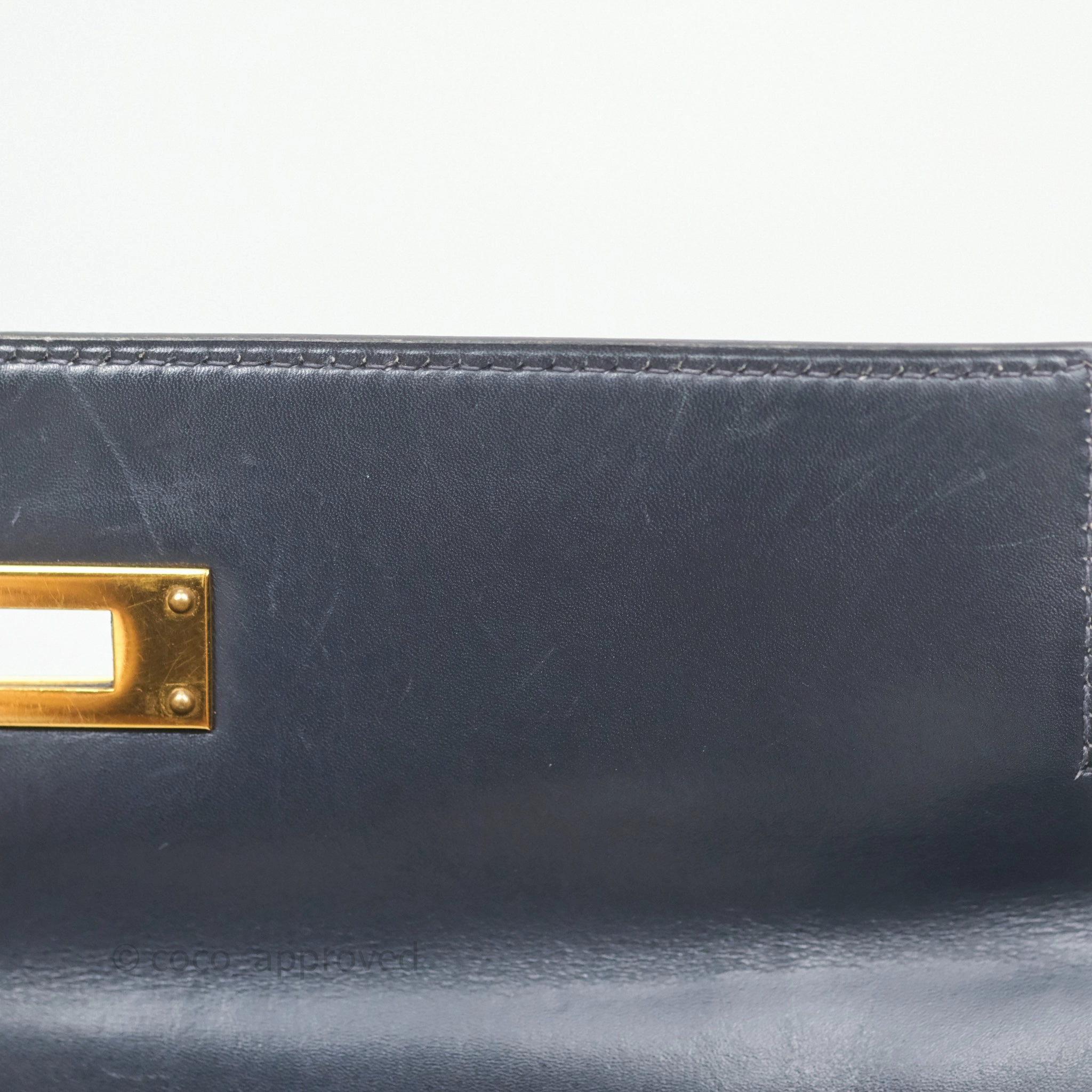 Herms Vintage Kelly 28 Retourn Navy Box Leather Gold Hardware
