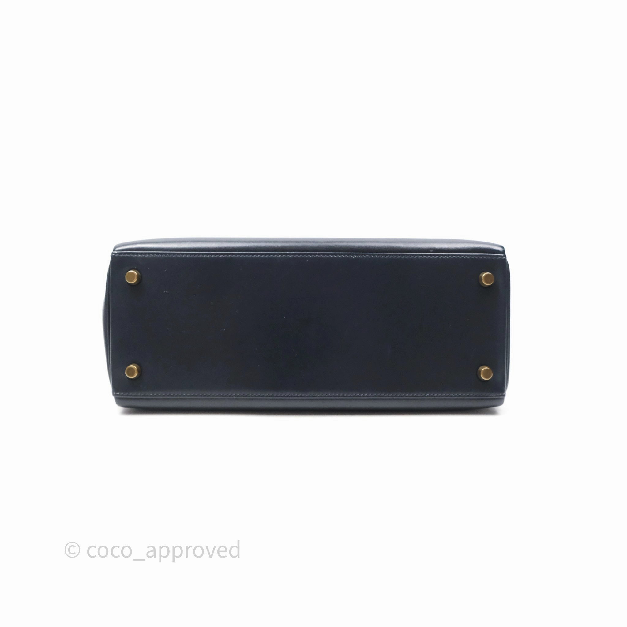 Herms Vintage Kelly 28 Retourn Navy Box Leather Gold Hardware