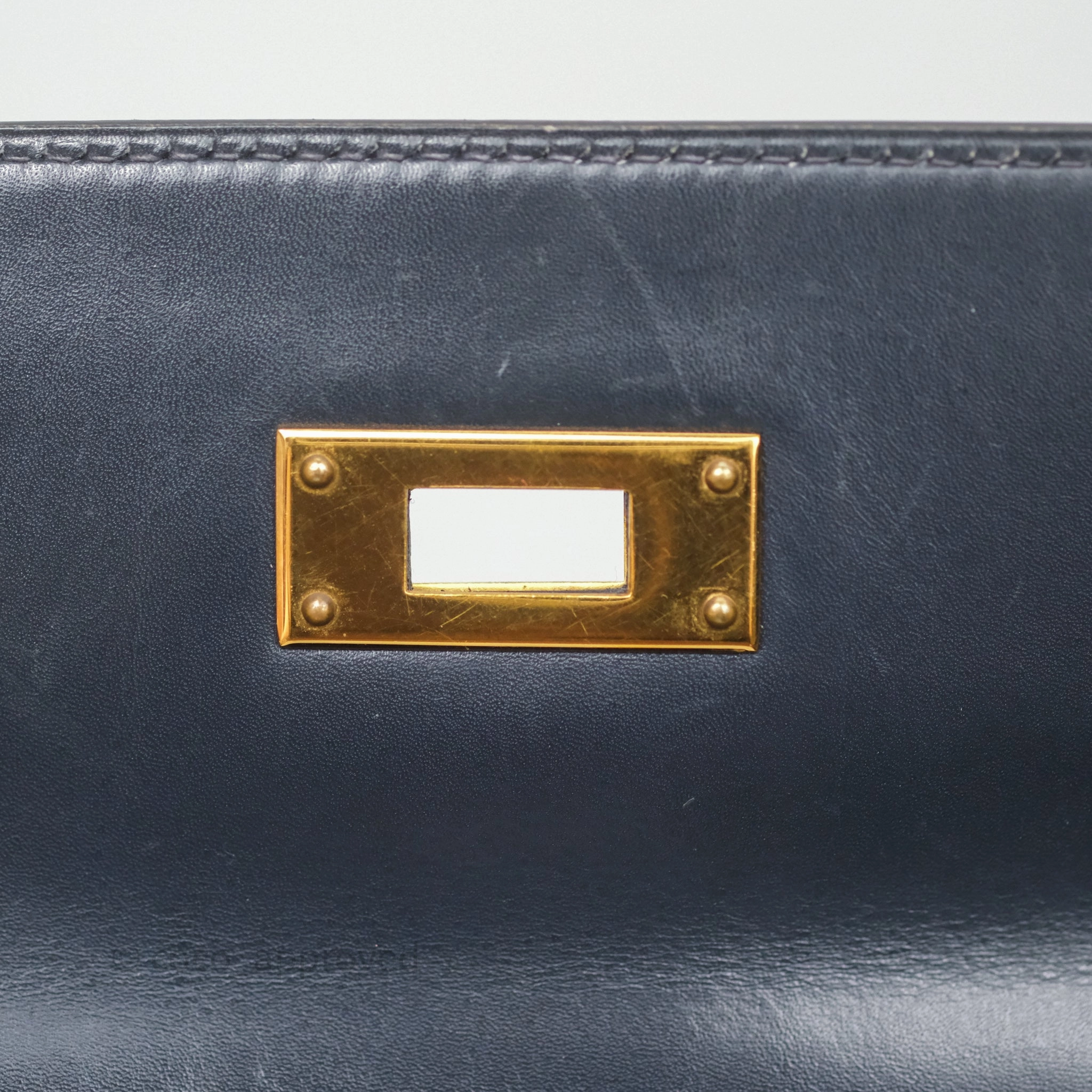 Herms Vintage Kelly 28 Retourn Navy Box Leather Gold Hardware