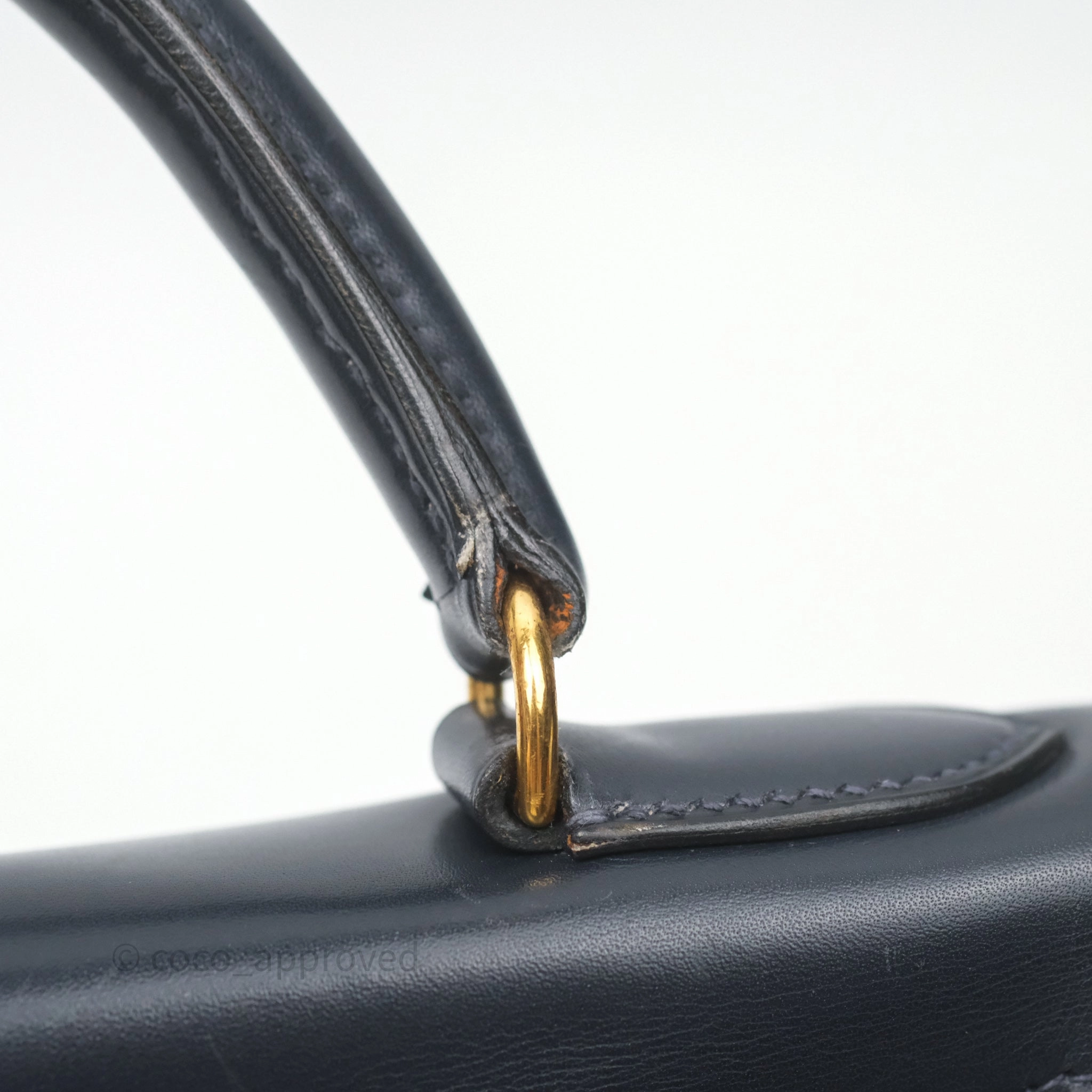 Herms Vintage Kelly 28 Retourn Navy Box Leather Gold Hardware
