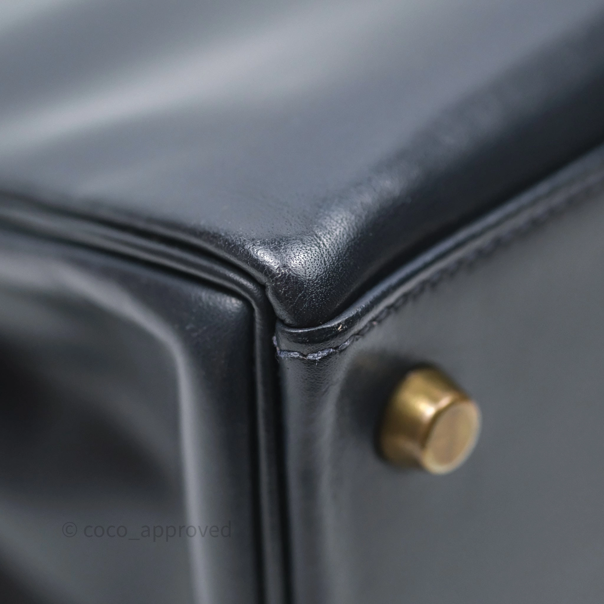 Herms Vintage Kelly 28 Retourn Navy Box Leather Gold Hardware