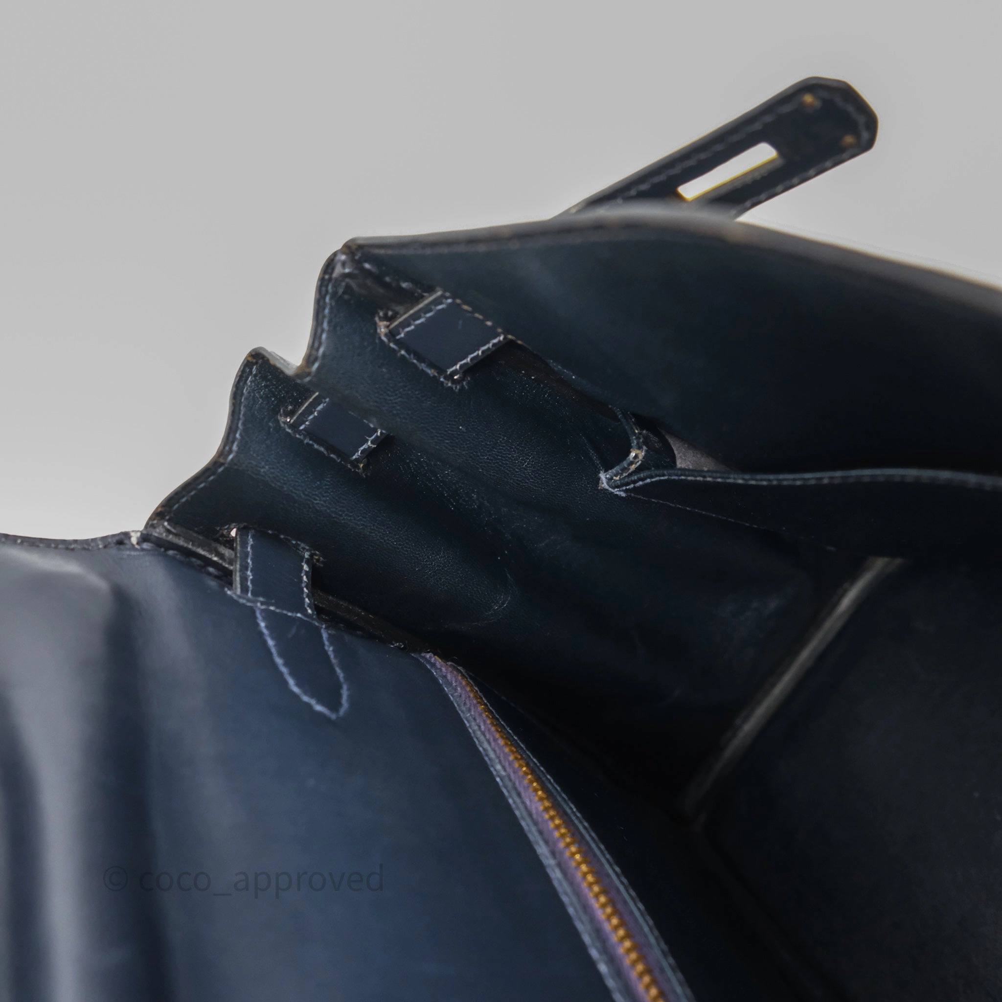 Herms Vintage Kelly 28 Retourn Navy Box Leather Gold Hardware