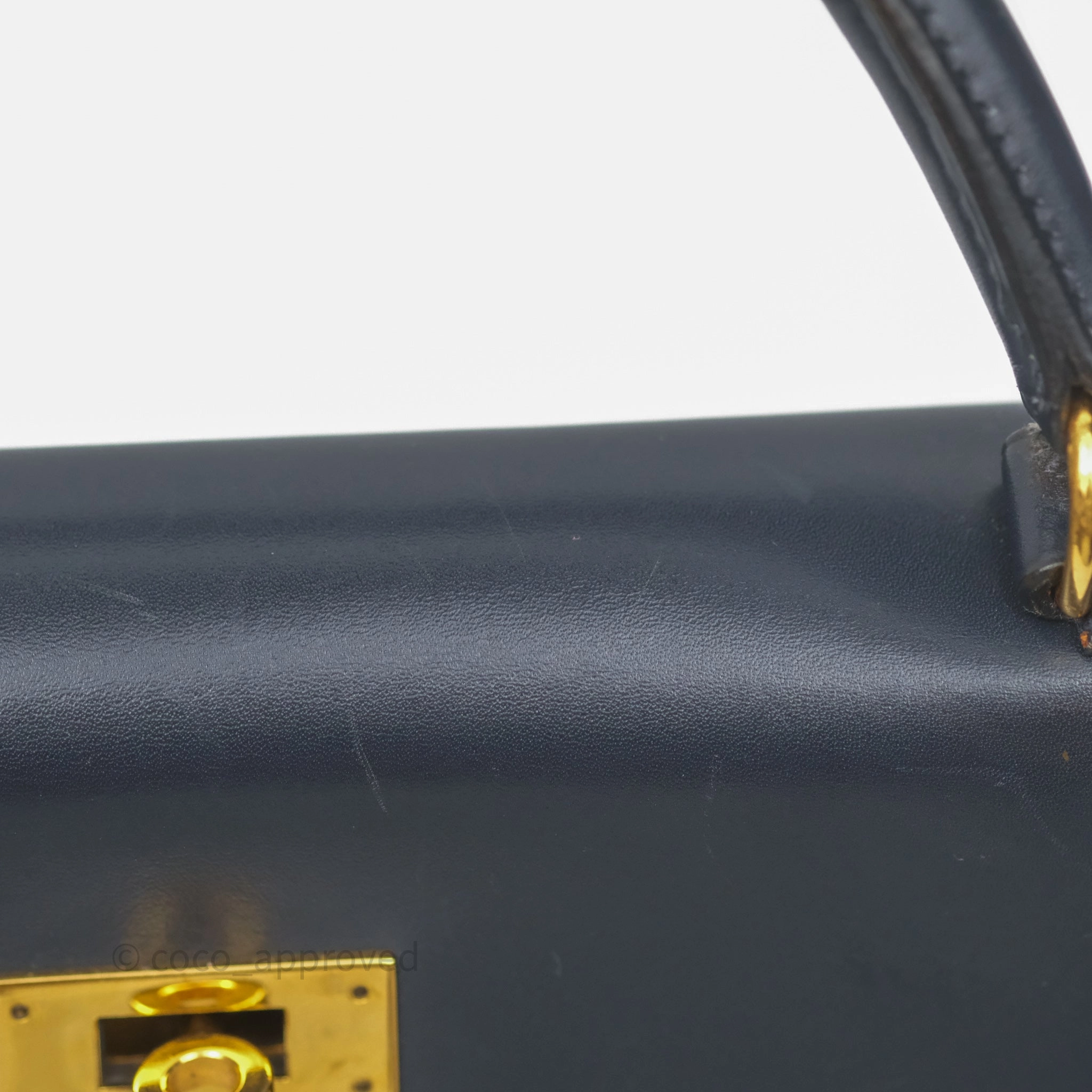 Herms Vintage Kelly 28 Retourn Navy Box Leather Gold Hardware