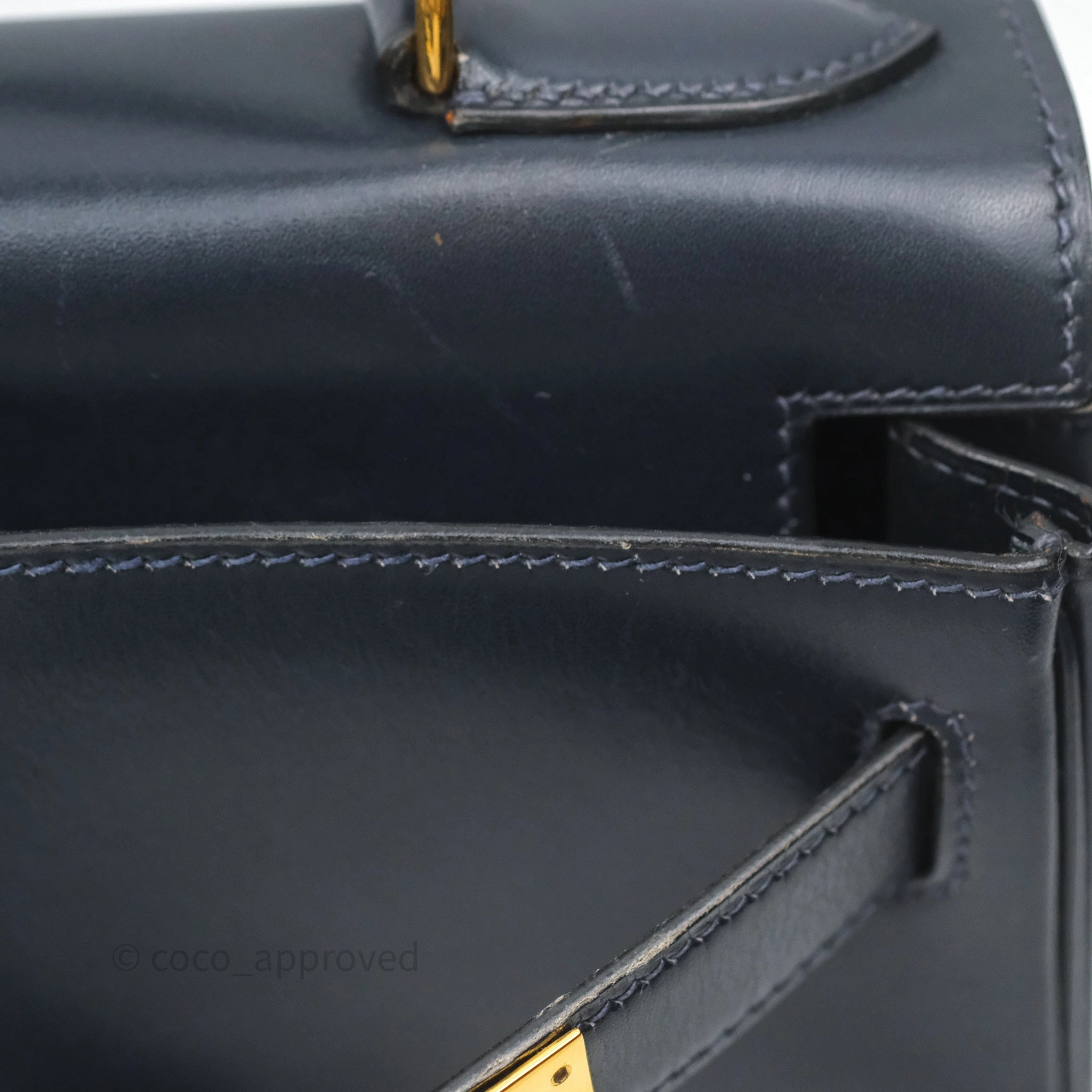 Herms Vintage Kelly 28 Retourn Navy Box Leather Gold Hardware