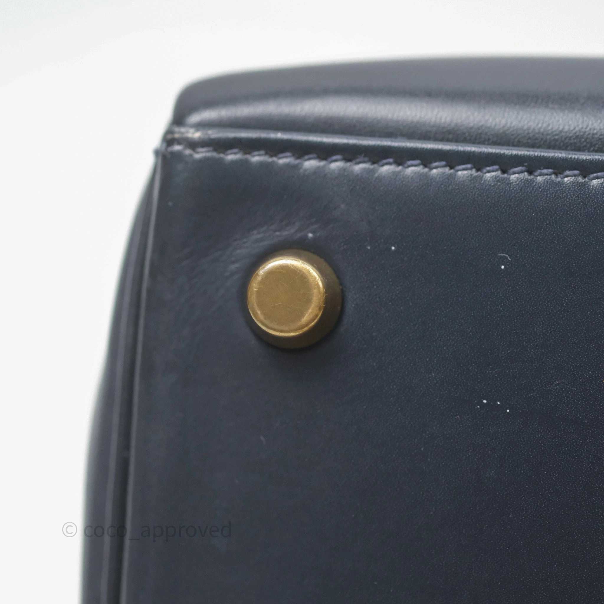 Herms Vintage Kelly 28 Retourn Navy Box Leather Gold Hardware