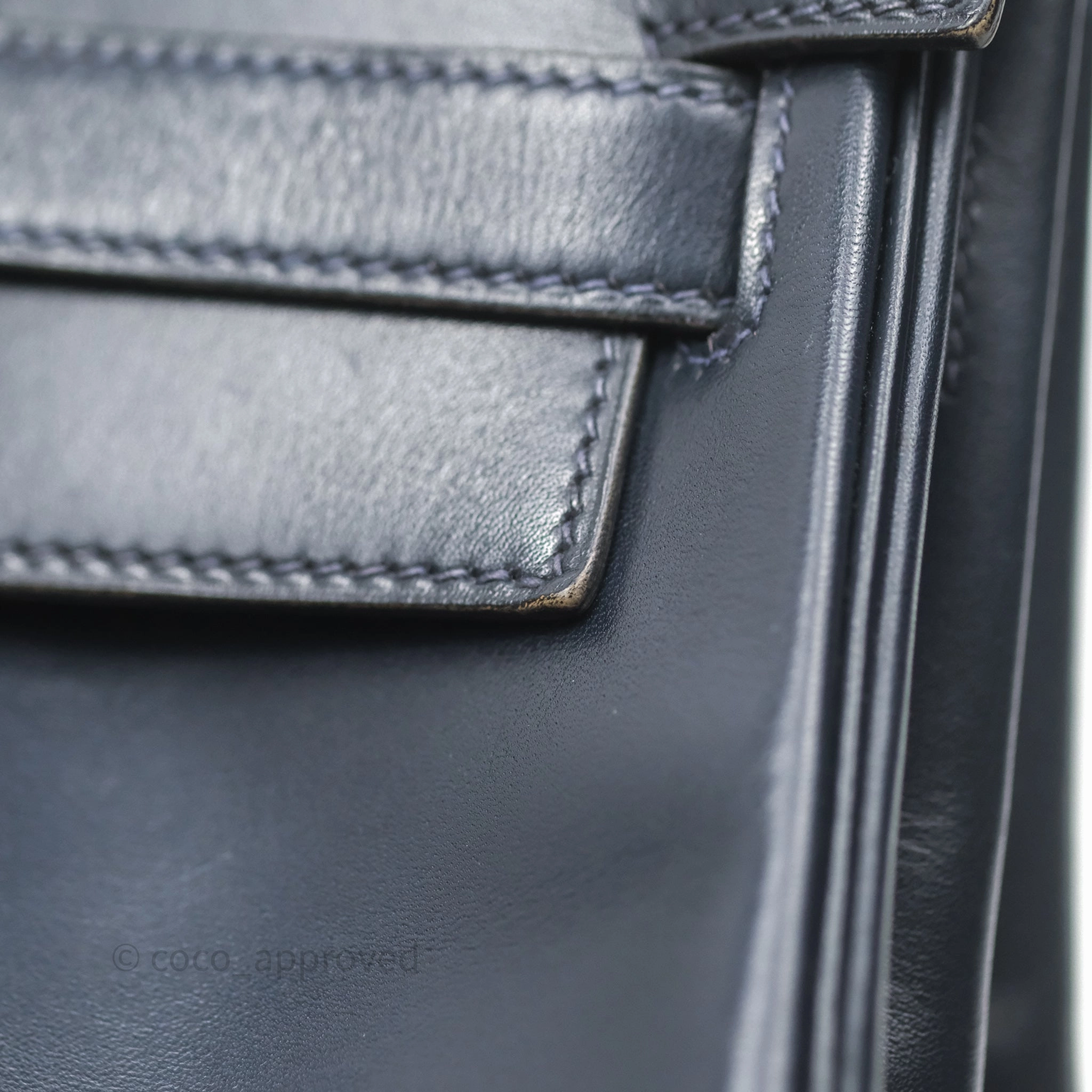 Herms Vintage Kelly 28 Retourn Navy Box Leather Gold Hardware