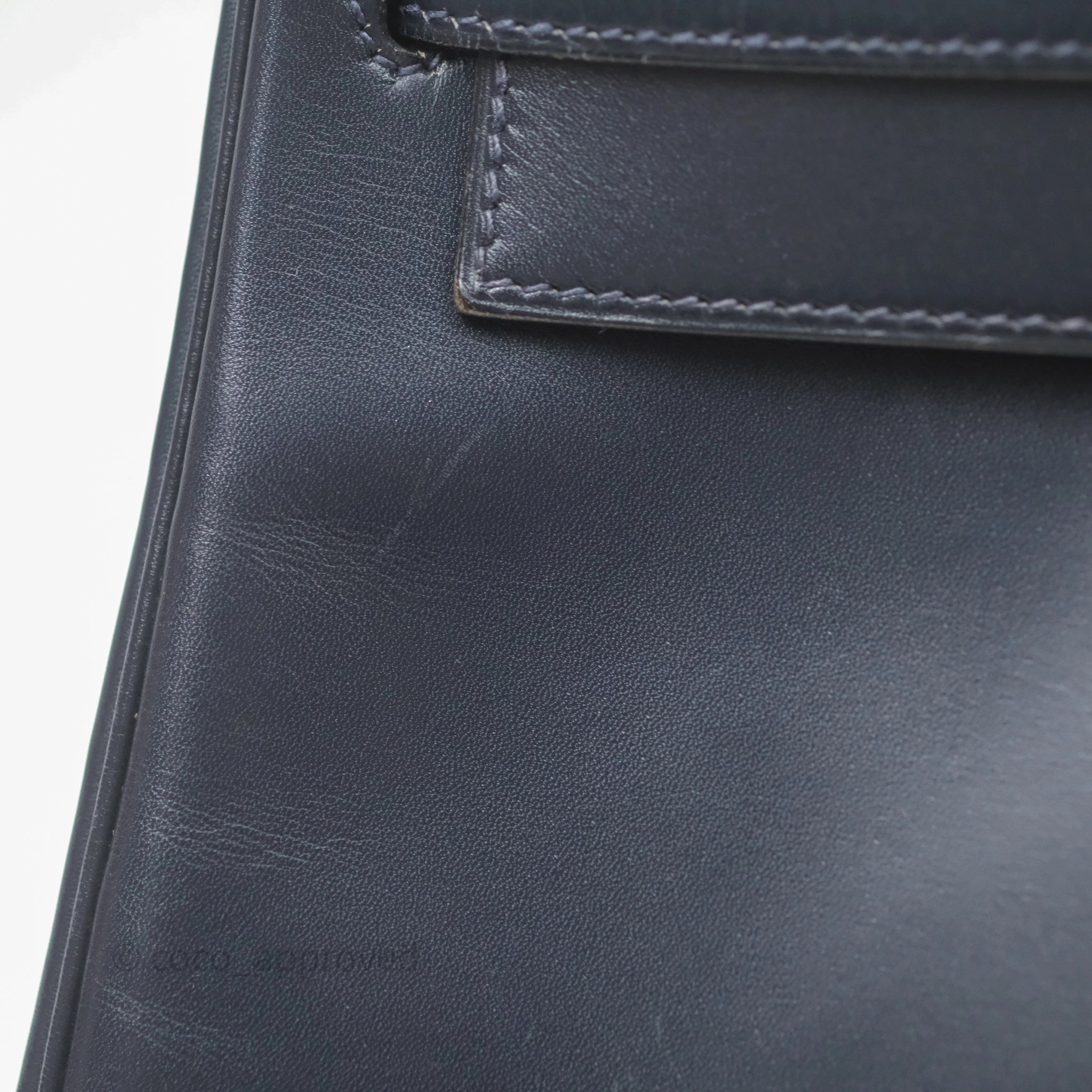 Herms Vintage Kelly 28 Retourn Navy Box Leather Gold Hardware