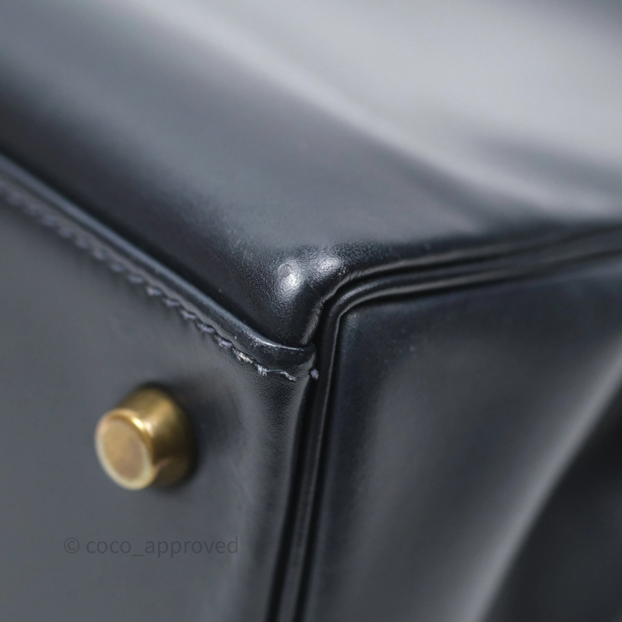 Herms Vintage Kelly 28 Retourn Navy Box Leather Gold Hardware