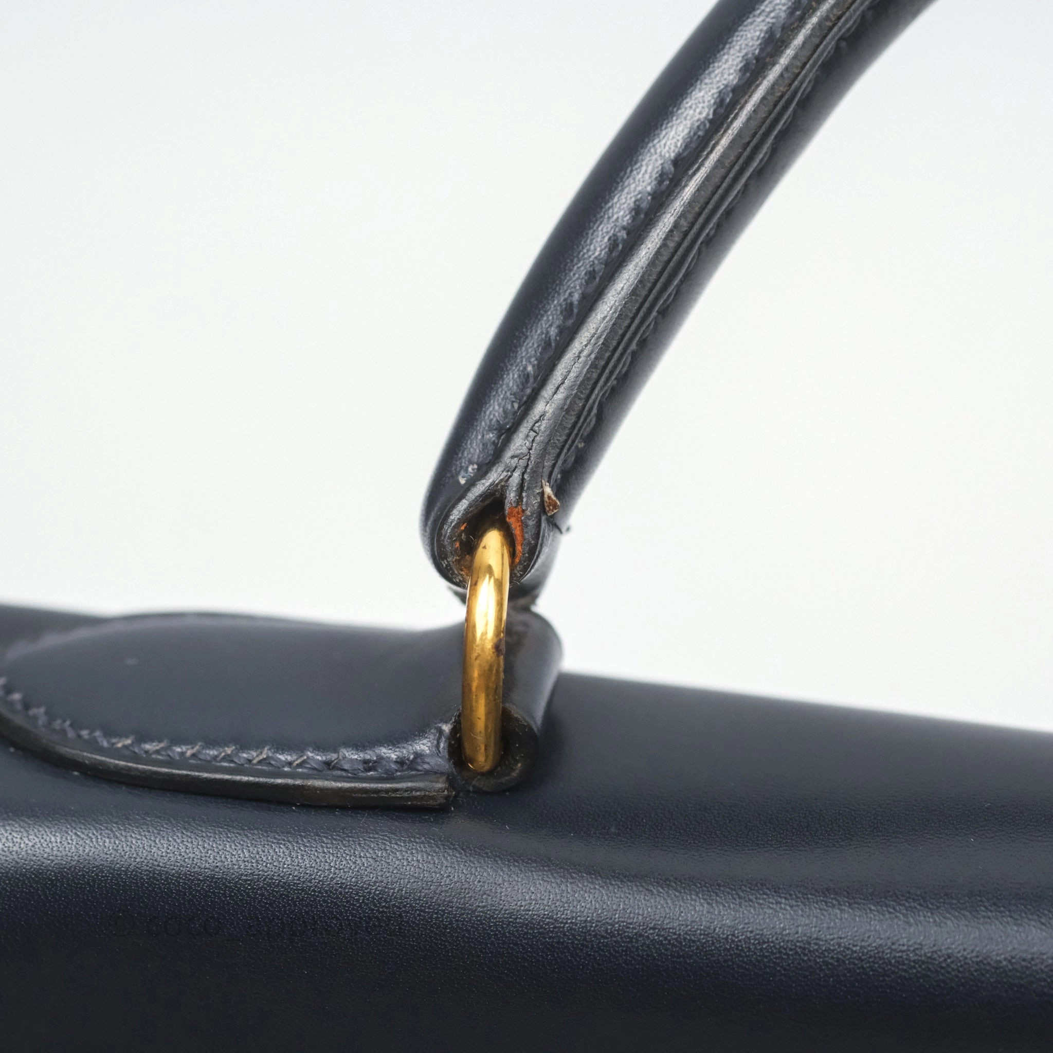 Herms Vintage Kelly 28 Retourn Navy Box Leather Gold Hardware
