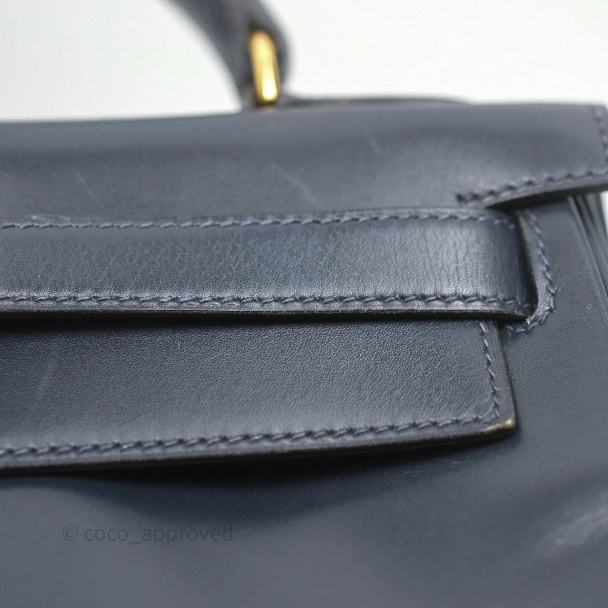 Herms Vintage Kelly 28 Retourn Navy Box Leather Gold Hardware