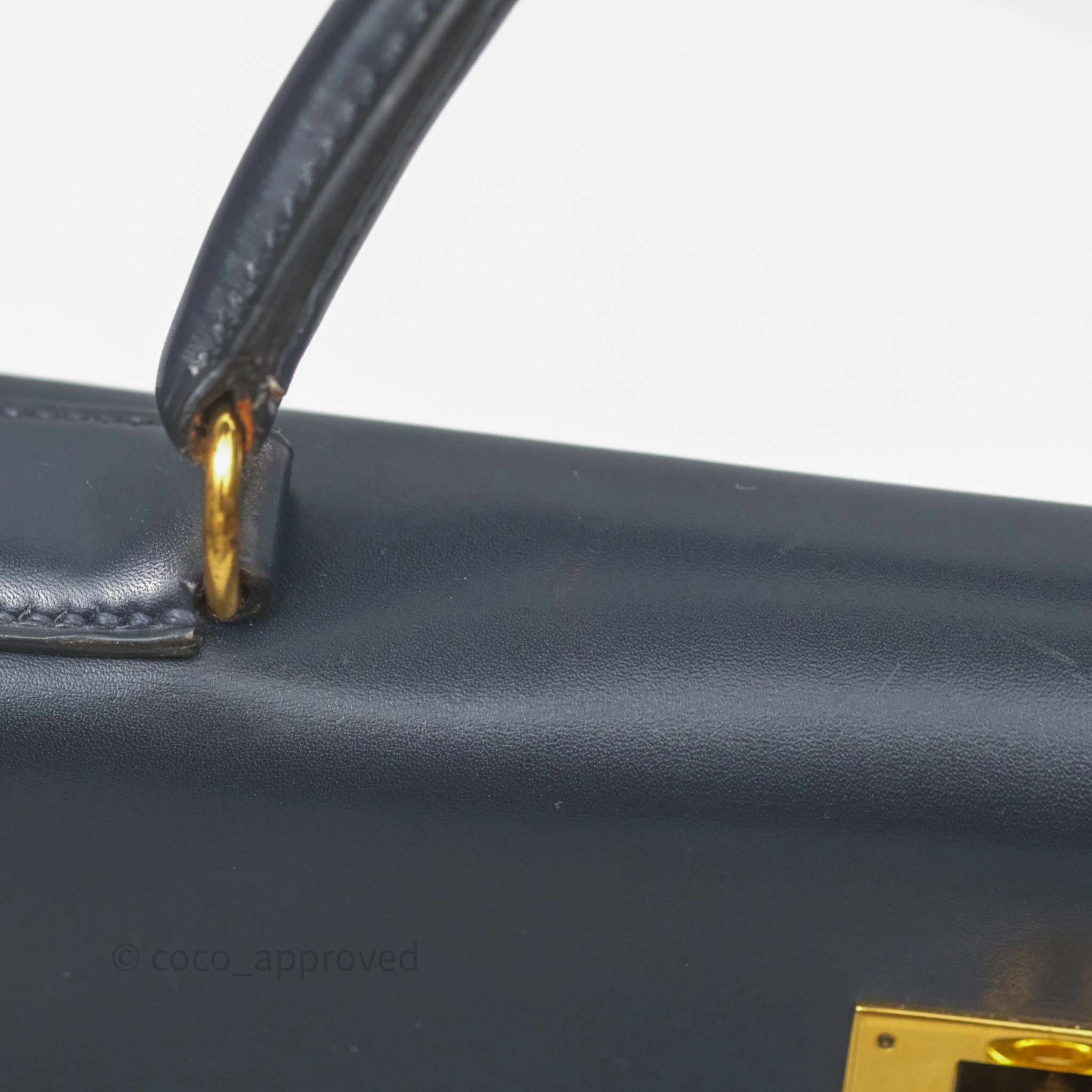 Herms Vintage Kelly 28 Retourn Navy Box Leather Gold Hardware