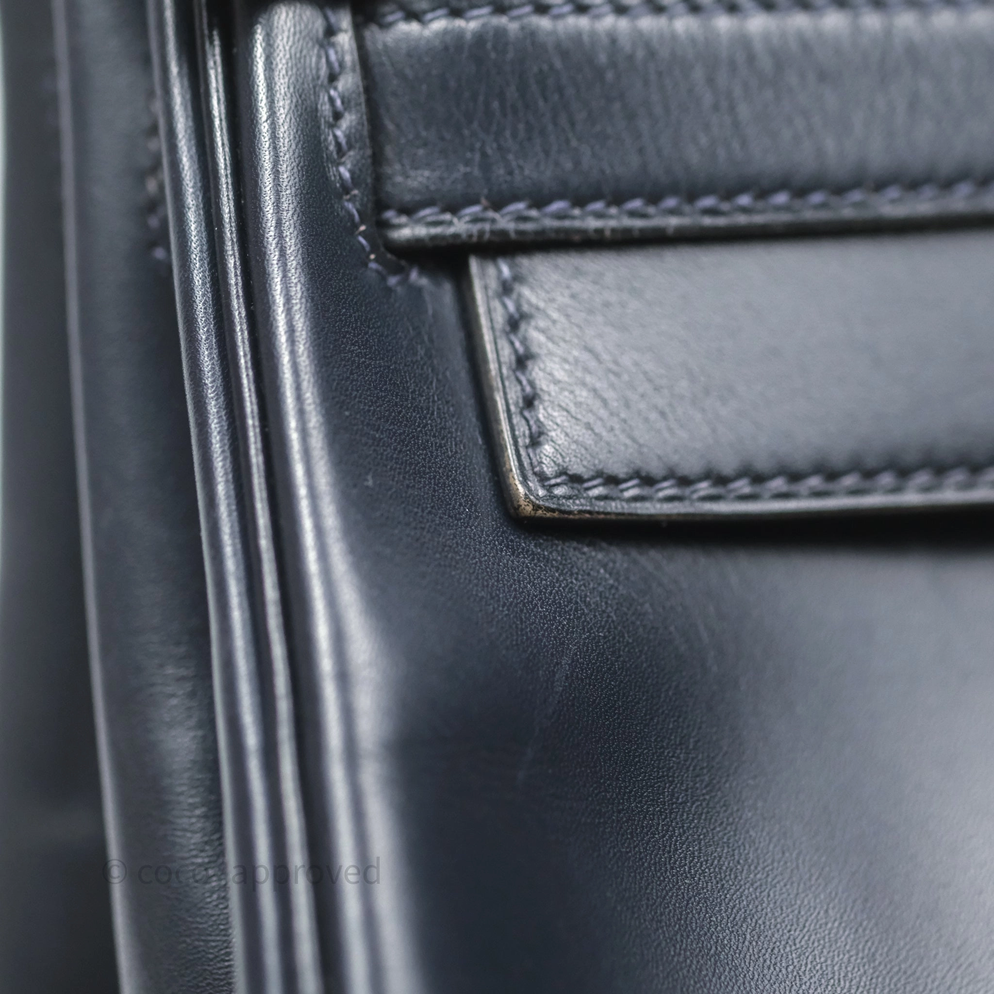 Herms Vintage Kelly 28 Retourn Navy Box Leather Gold Hardware