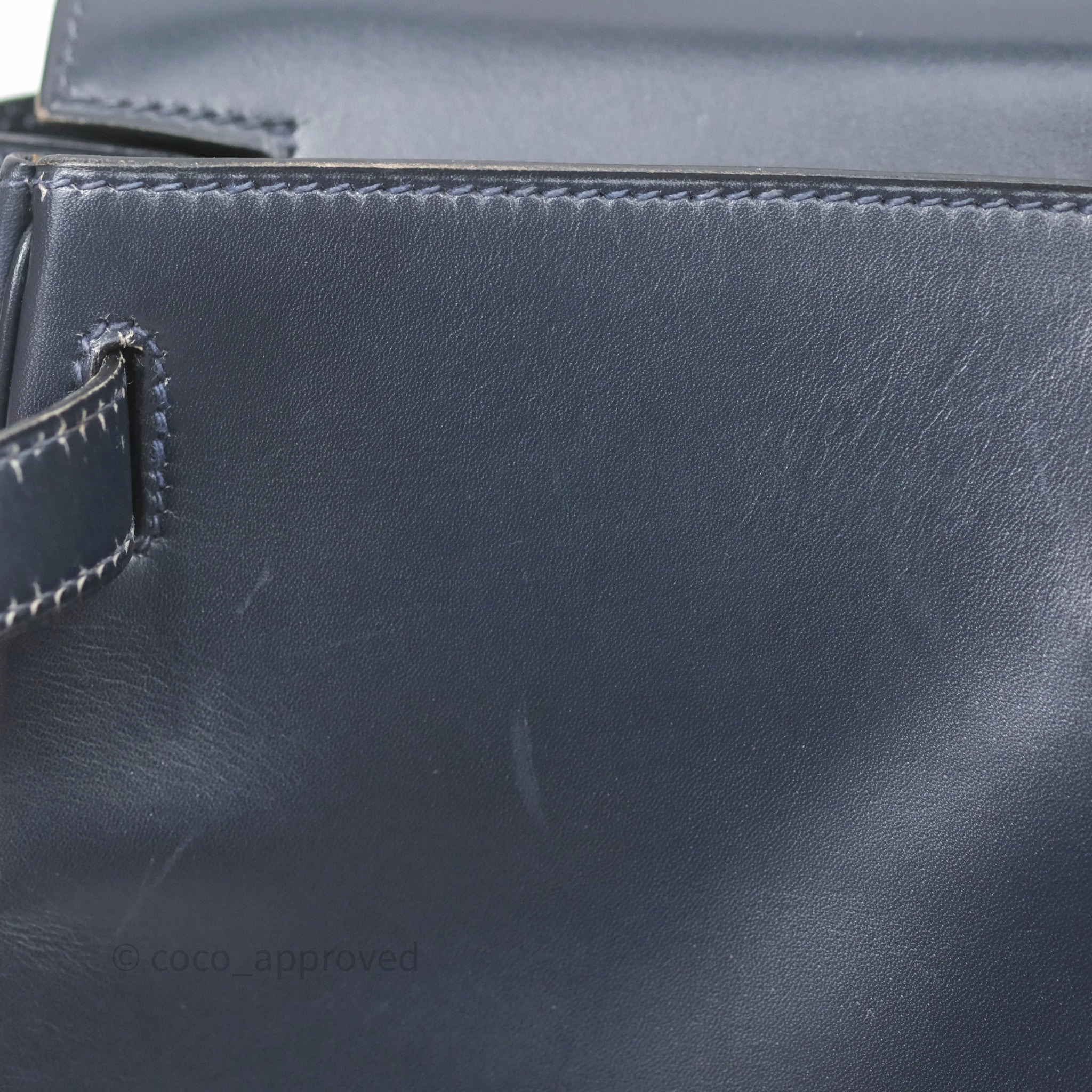 Herms Vintage Kelly 28 Retourn Navy Box Leather Gold Hardware