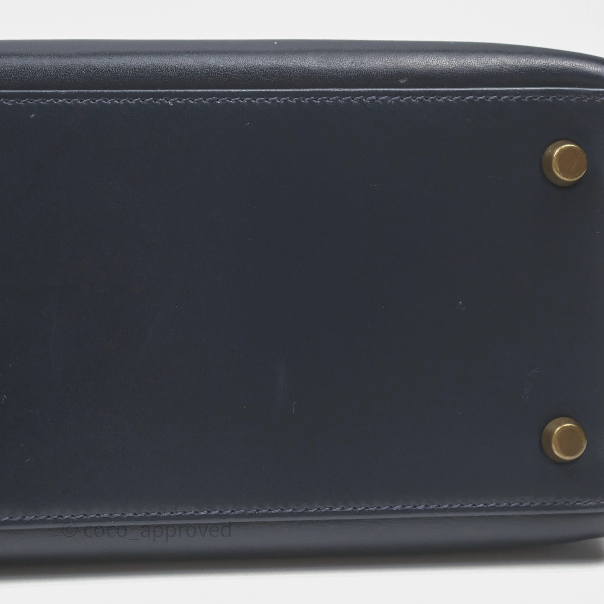 Herms Vintage Kelly 28 Retourn Navy Box Leather Gold Hardware