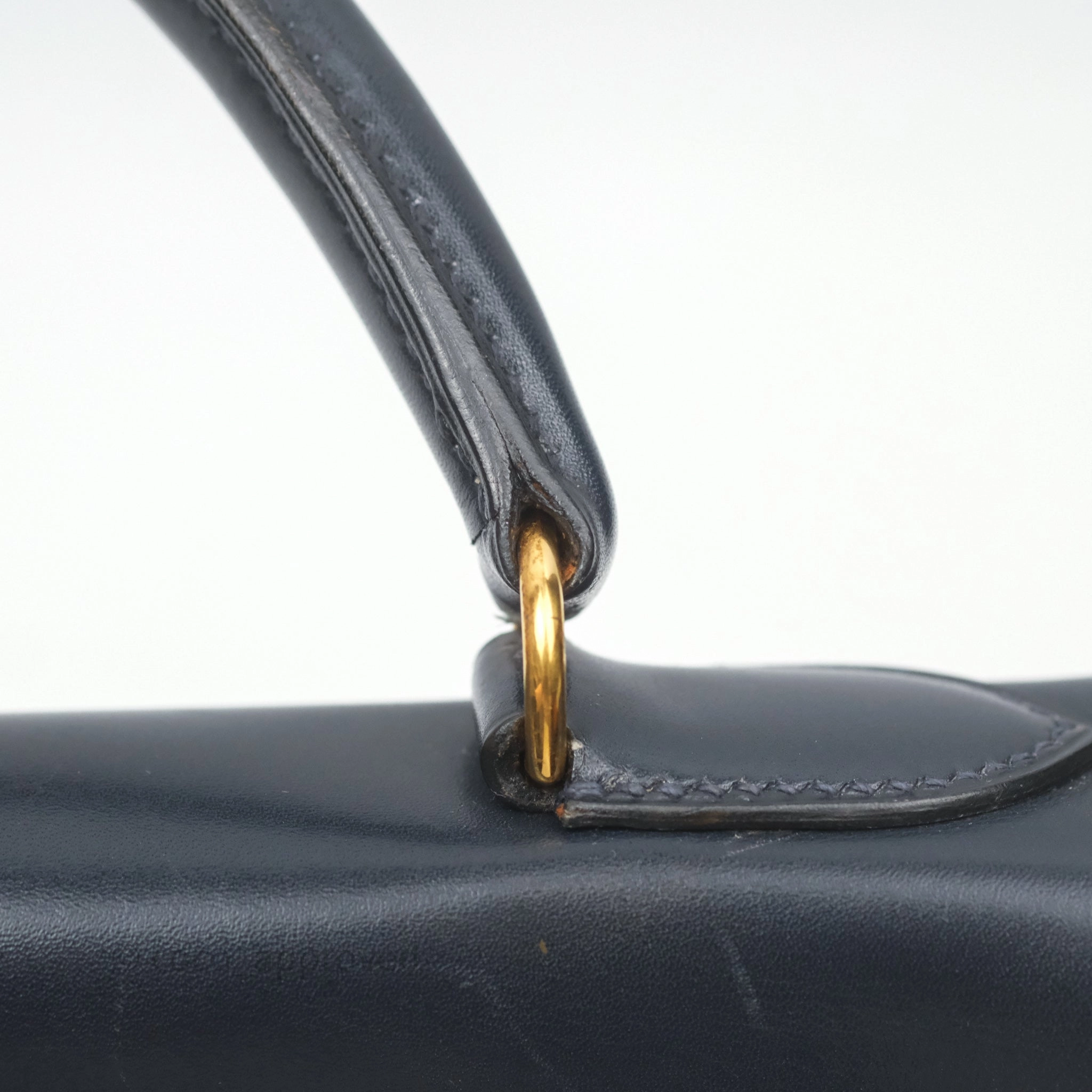 Herms Vintage Kelly 28 Retourn Navy Box Leather Gold Hardware