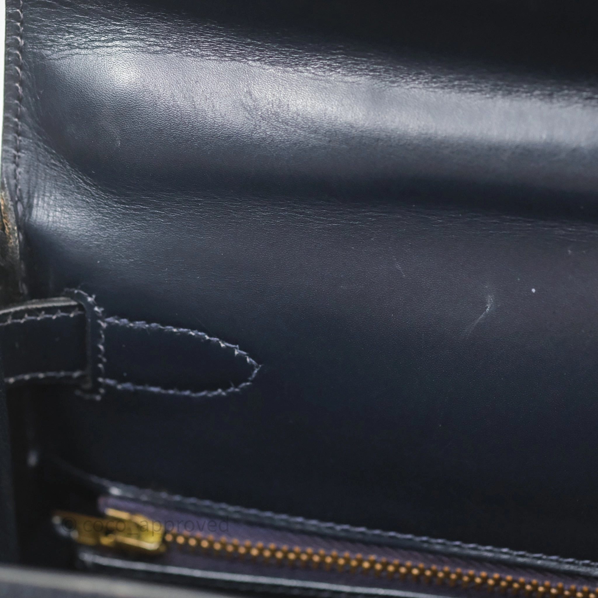 Herms Vintage Kelly 28 Retourn Navy Box Leather Gold Hardware