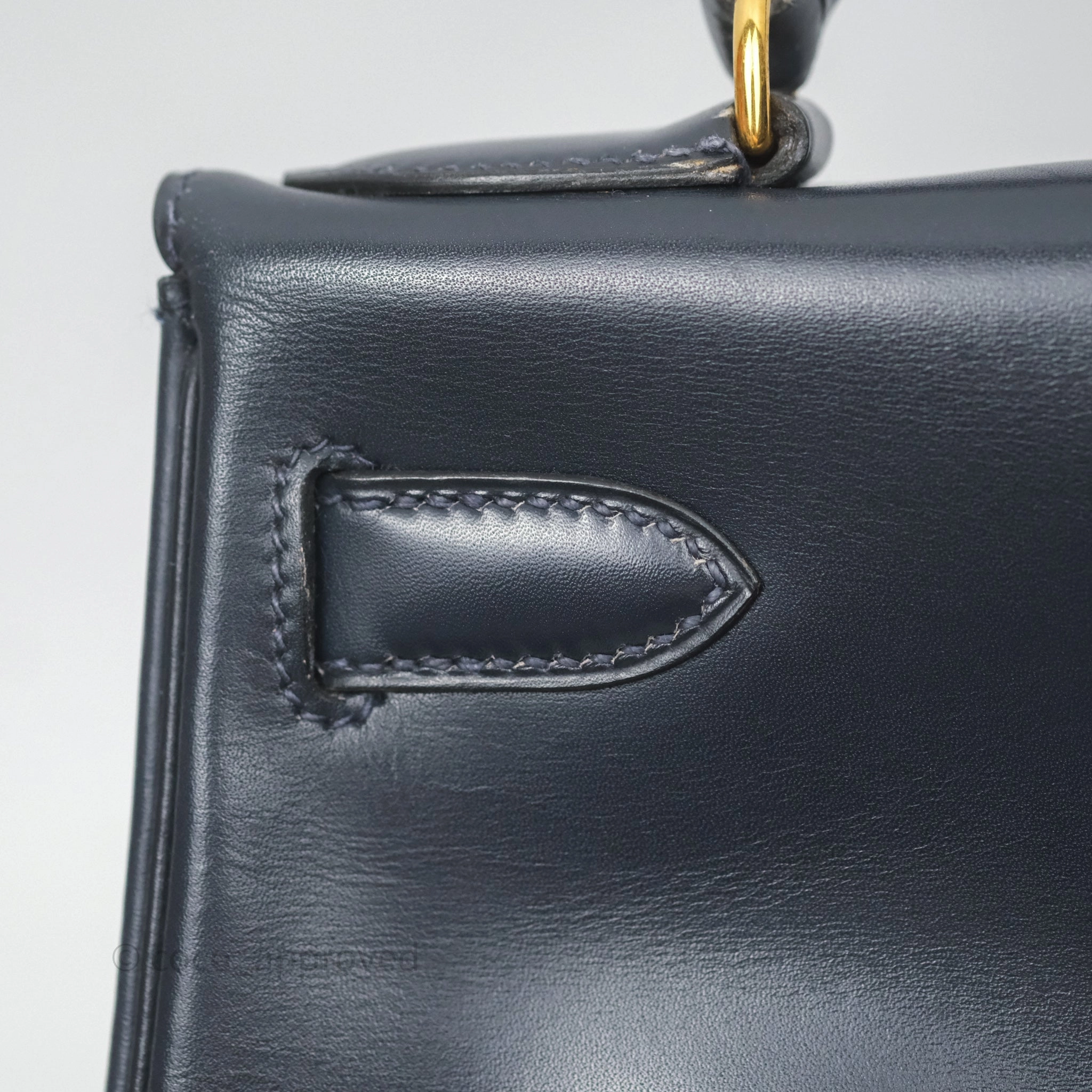 Herms Vintage Kelly 28 Retourn Navy Box Leather Gold Hardware