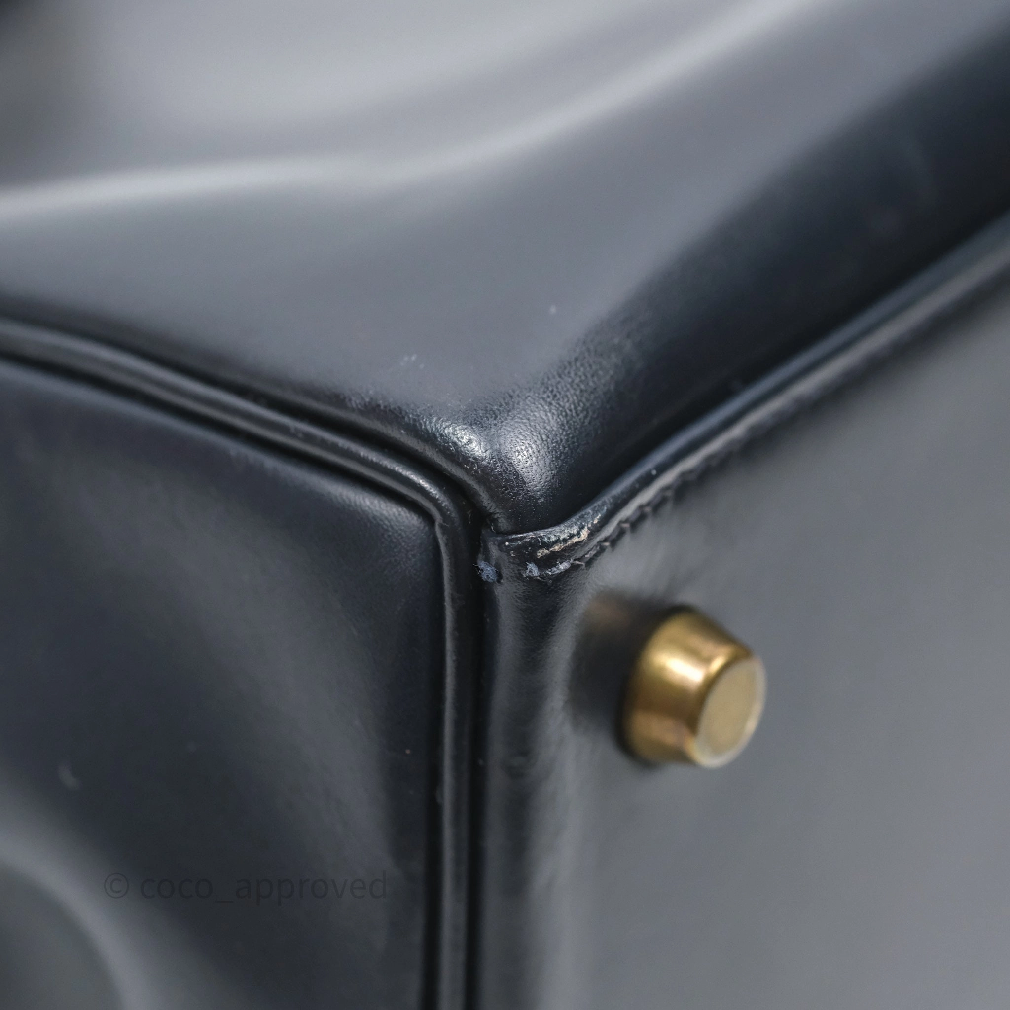 Herms Vintage Kelly 28 Retourn Navy Box Leather Gold Hardware