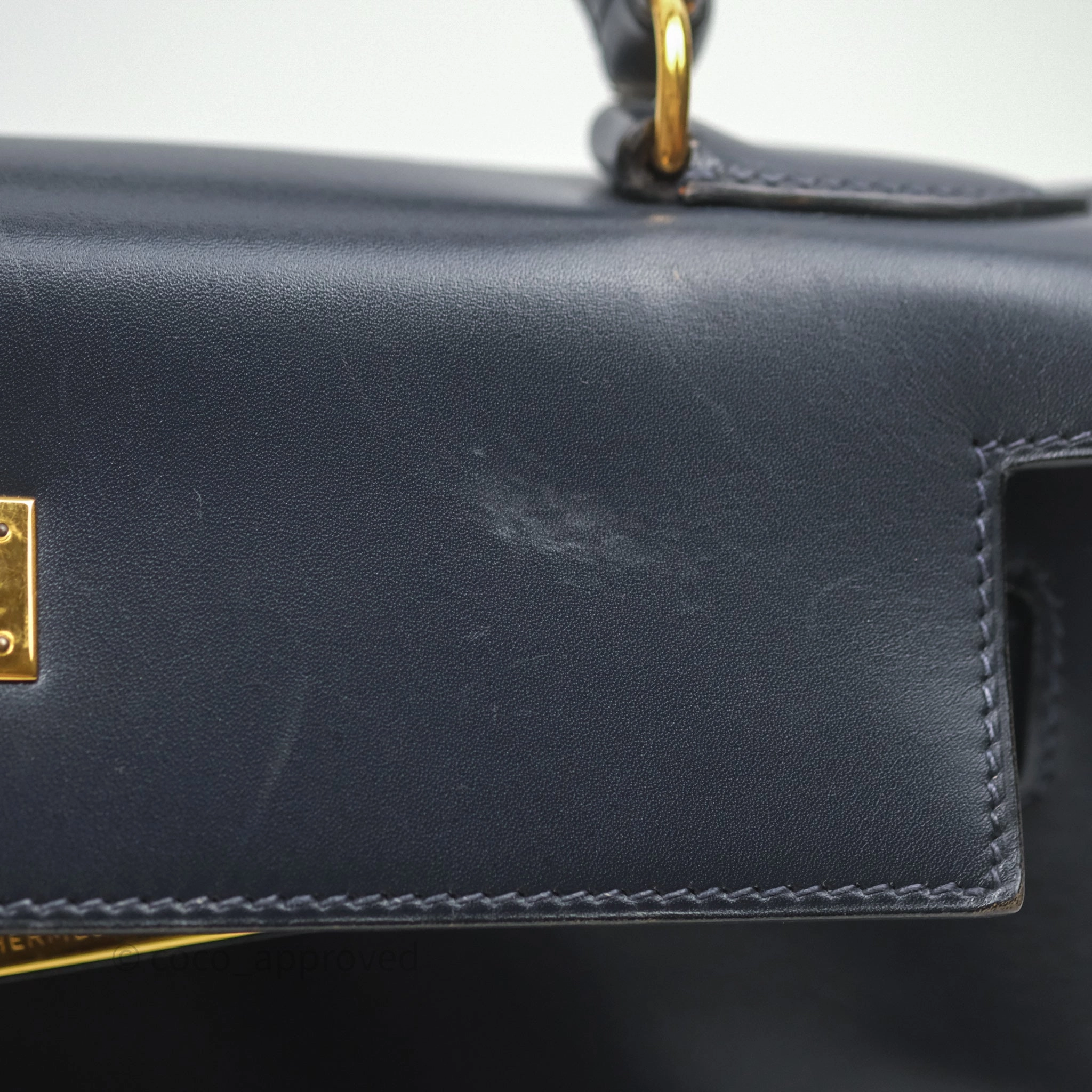 Herms Vintage Kelly 28 Retourn Navy Box Leather Gold Hardware