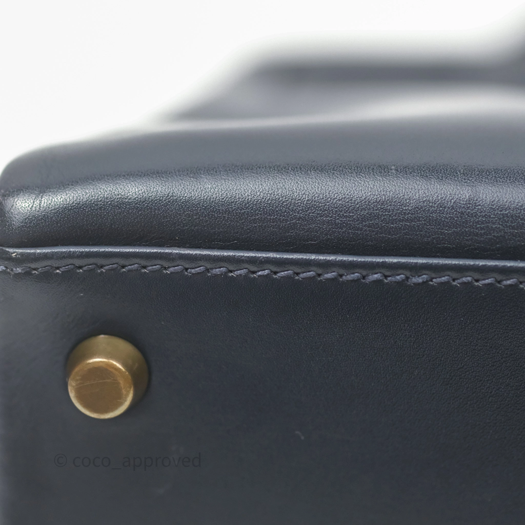 Herms Vintage Kelly 28 Retourn Navy Box Leather Gold Hardware