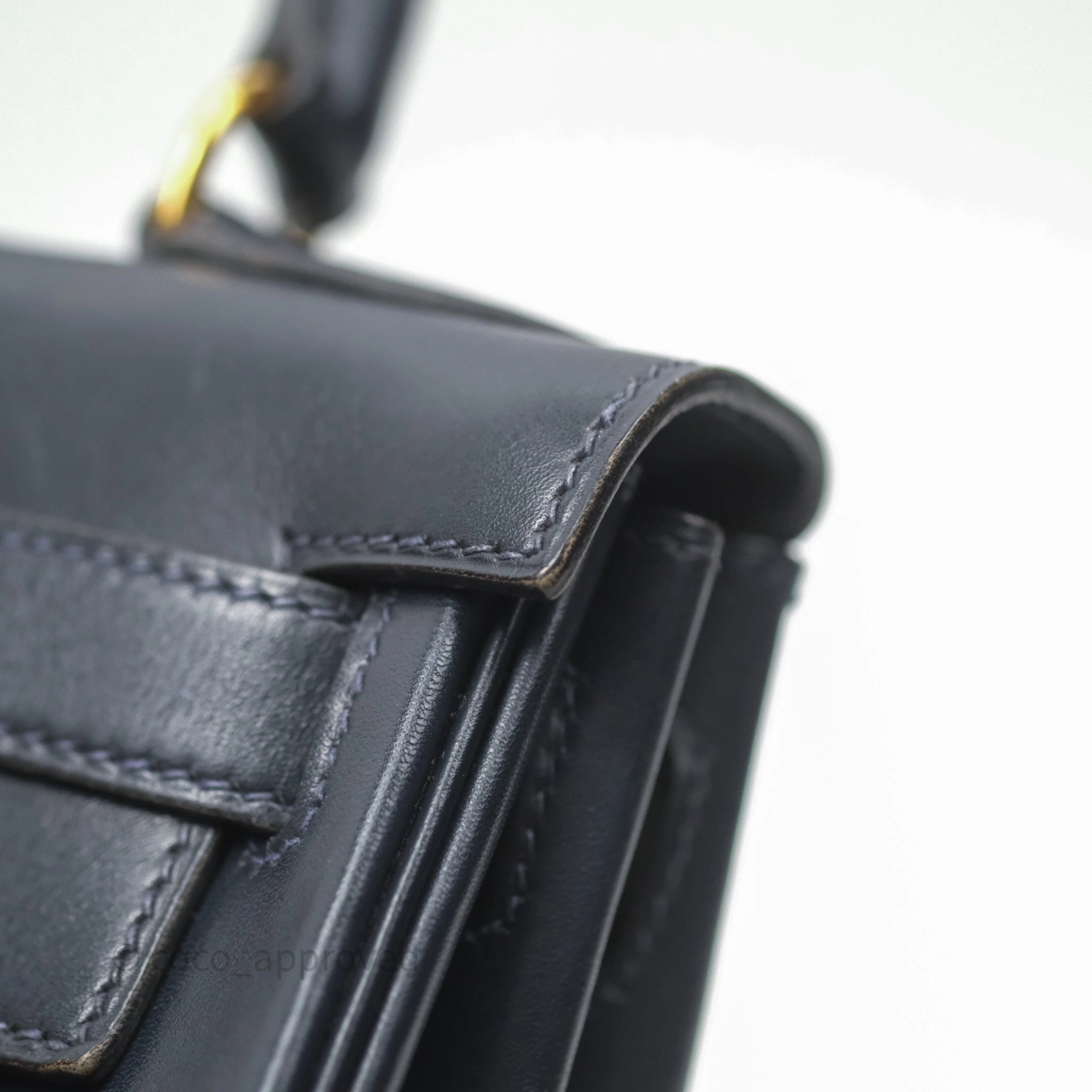 Herms Vintage Kelly 28 Retourn Navy Box Leather Gold Hardware
