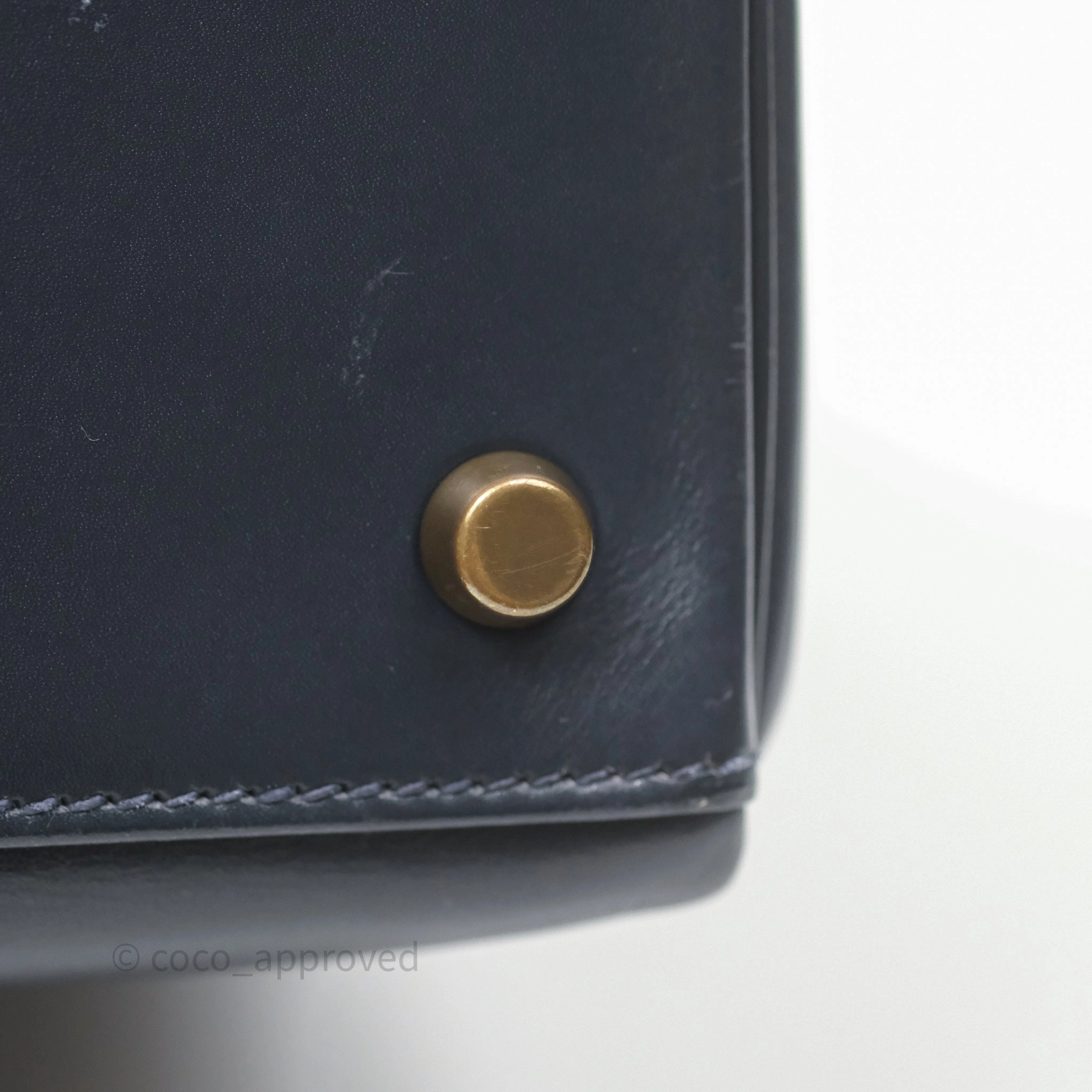 Herms Vintage Kelly 28 Retourn Navy Box Leather Gold Hardware