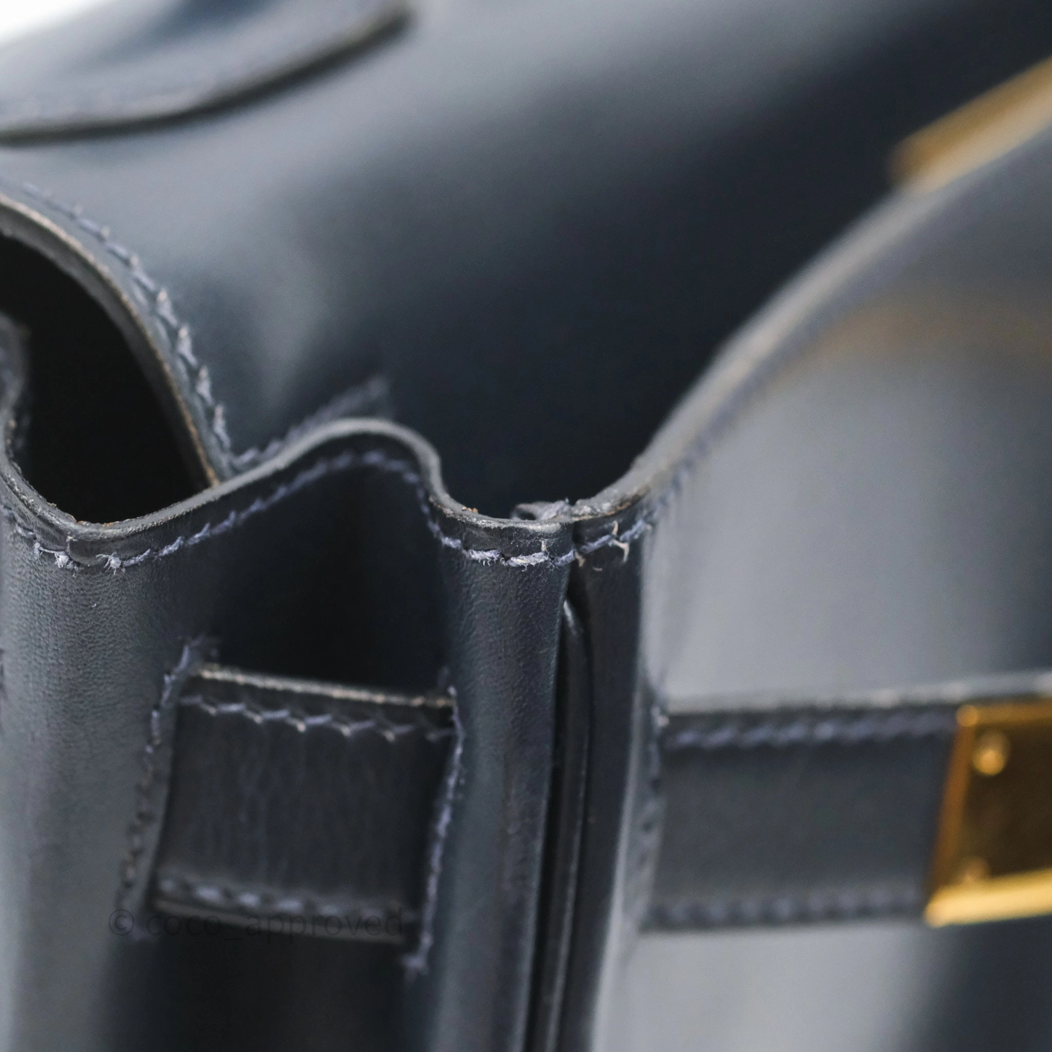 Herms Vintage Kelly 28 Retourn Navy Box Leather Gold Hardware