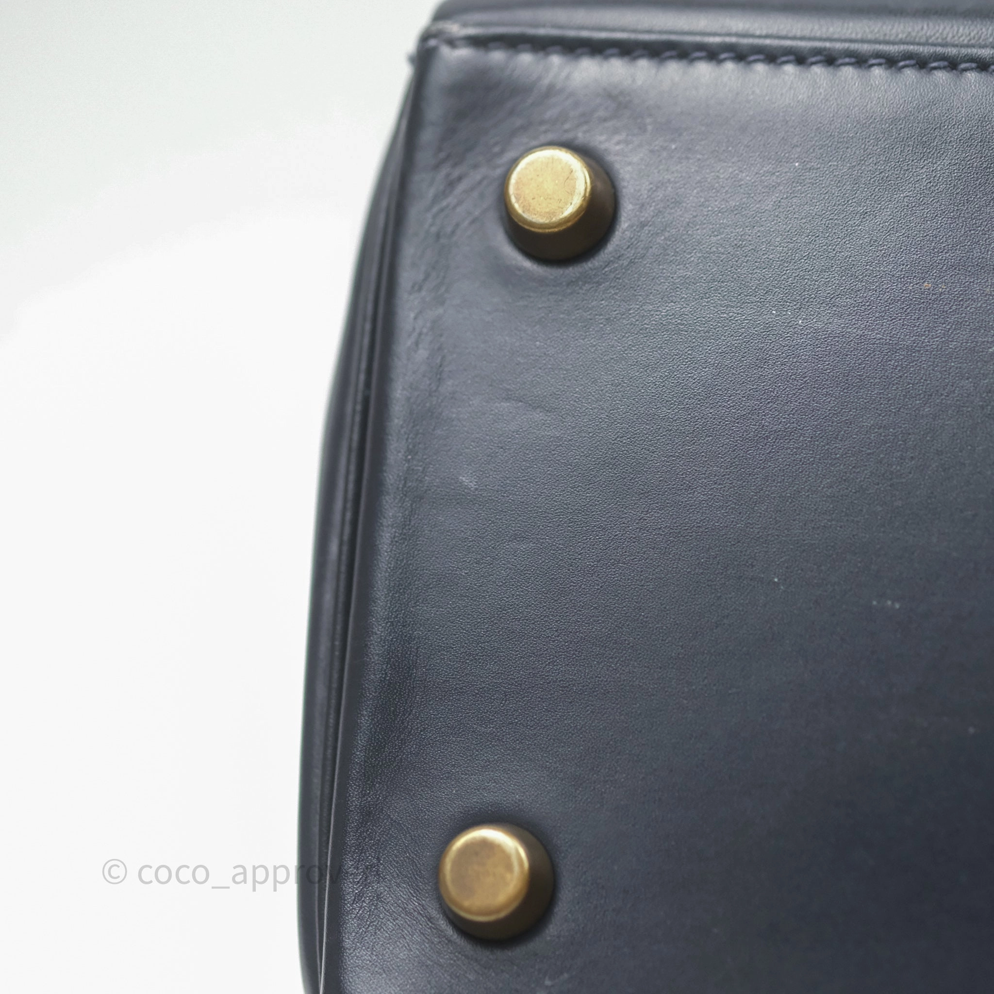 Herms Vintage Kelly 28 Retourn Navy Box Leather Gold Hardware
