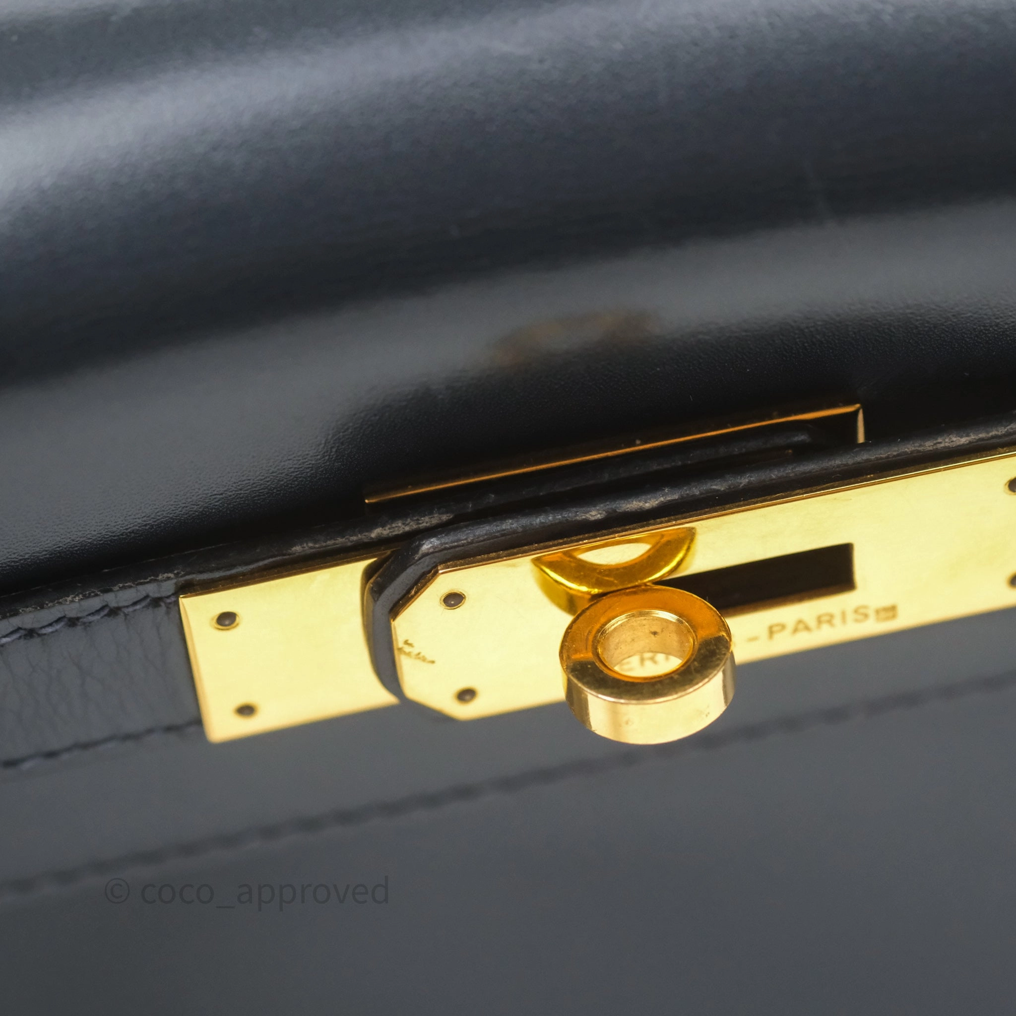 Herms Vintage Kelly 28 Retourn Navy Box Leather Gold Hardware