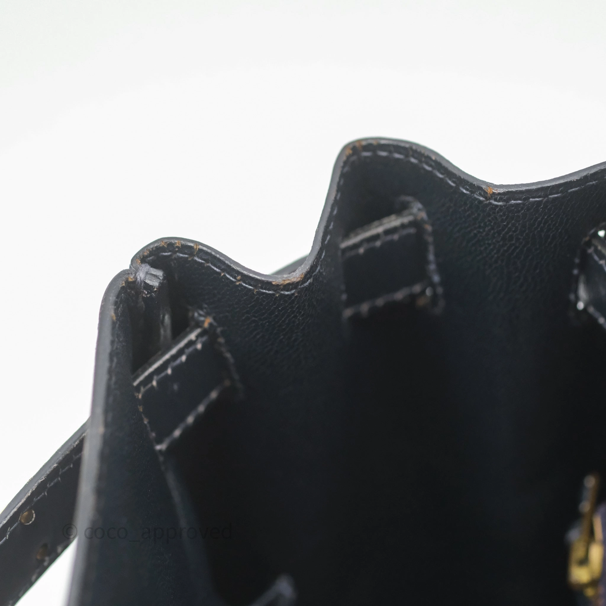 Herms Vintage Kelly 28 Retourn Navy Box Leather Gold Hardware