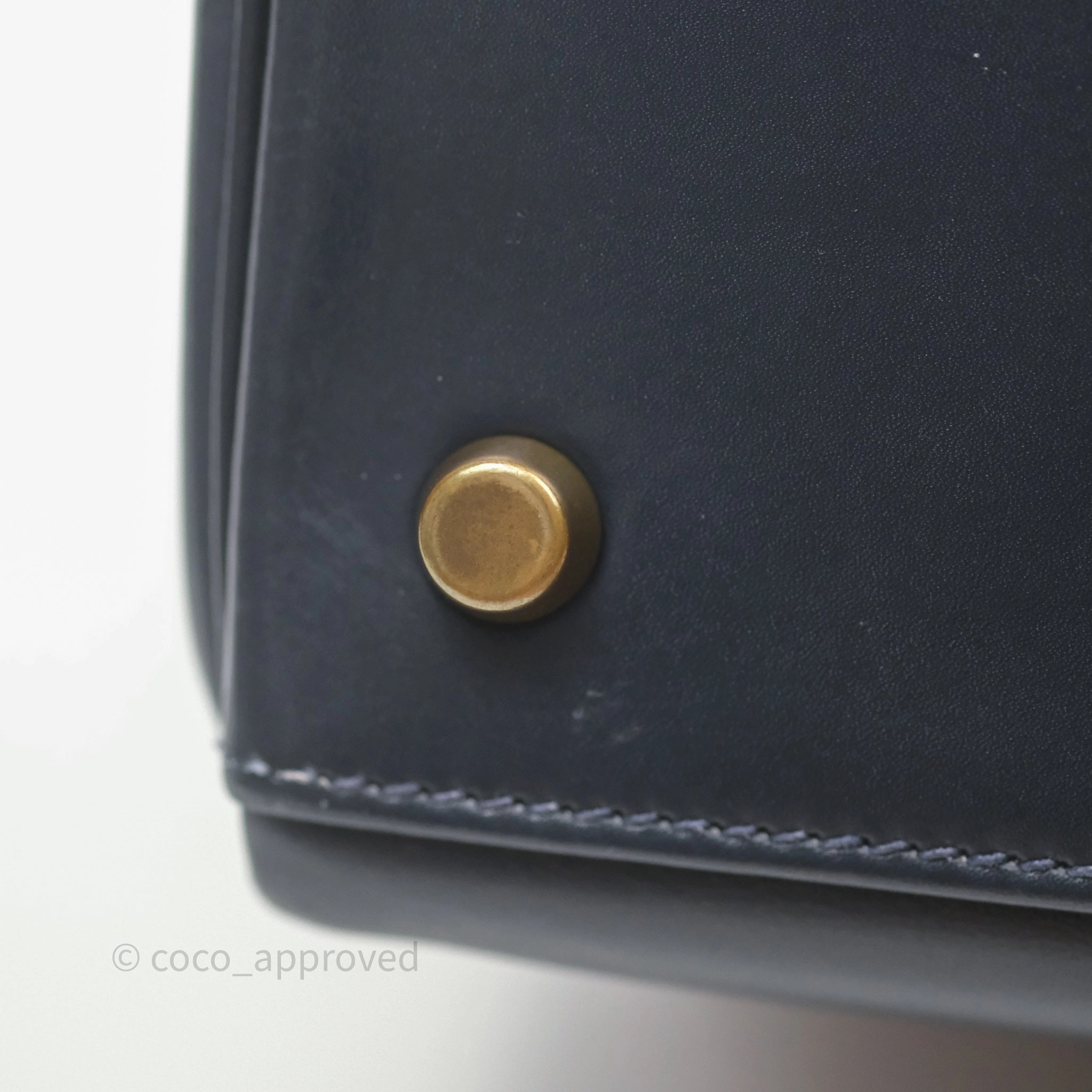 Herms Vintage Kelly 28 Retourn Navy Box Leather Gold Hardware