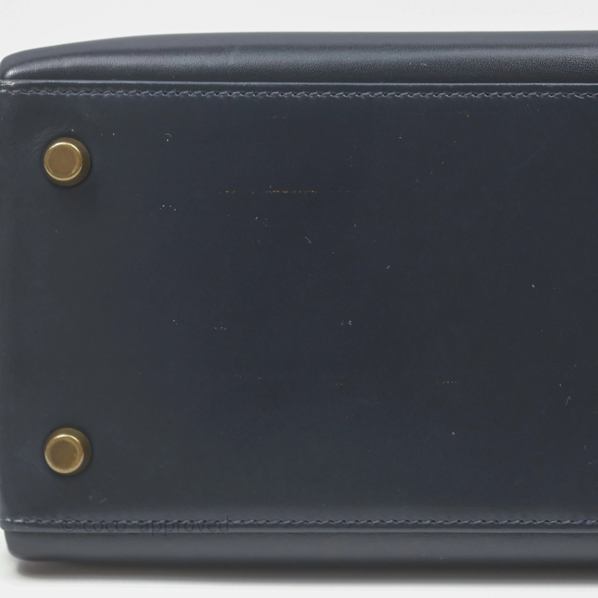 Herms Vintage Kelly 28 Retourn Navy Box Leather Gold Hardware