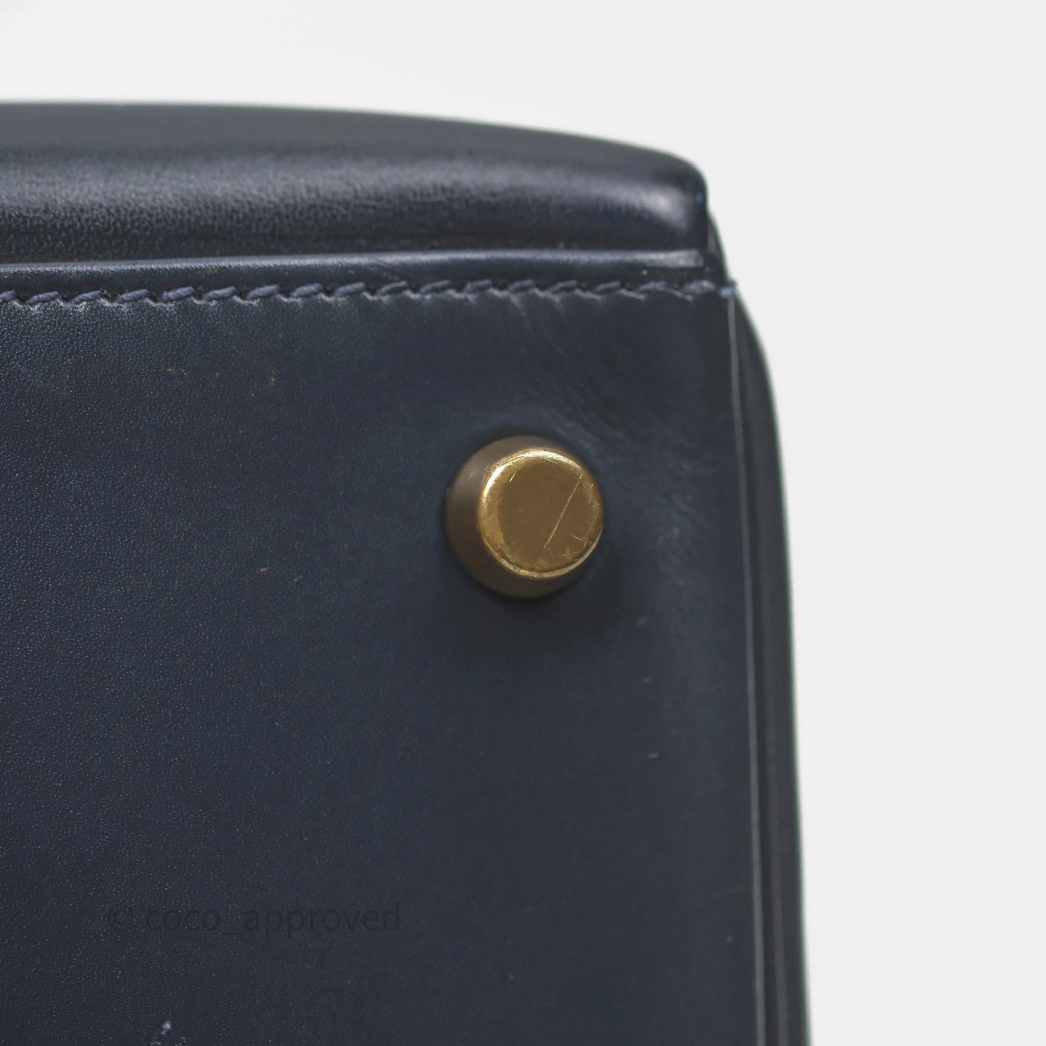 Herms Vintage Kelly 28 Retourn Navy Box Leather Gold Hardware